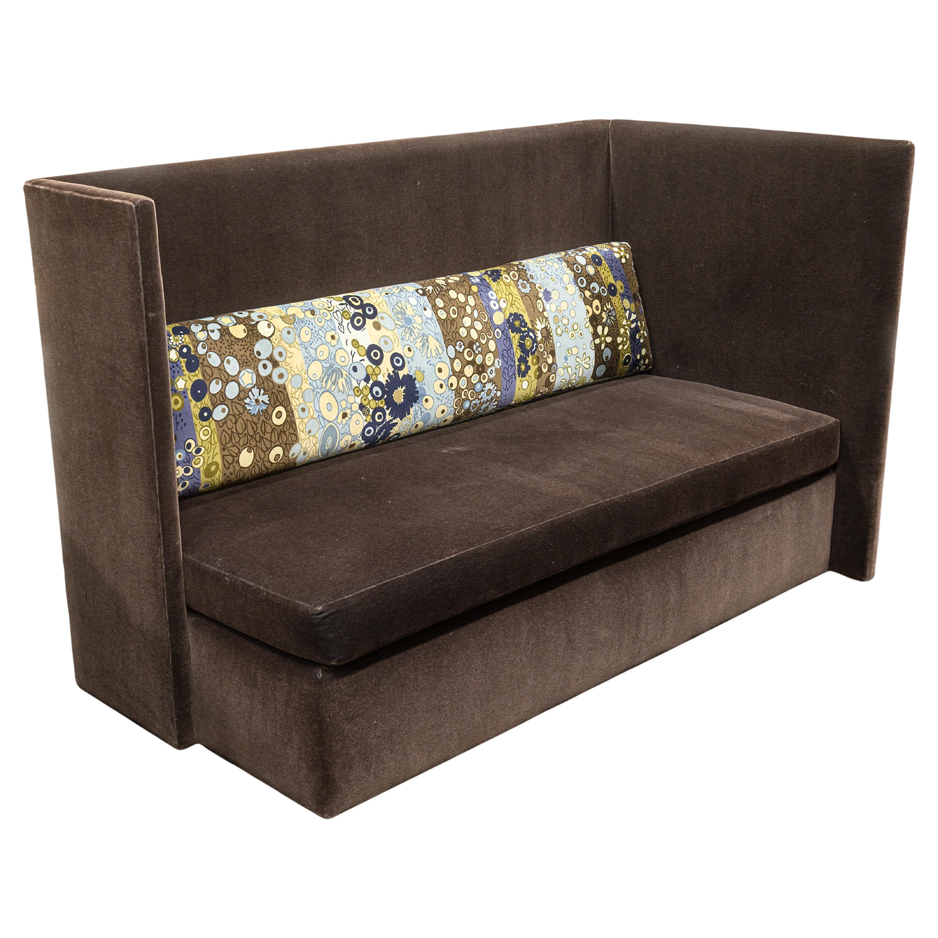 Custom Made John Saladino Brown Mohair Sofa with Jack Lenor Larsen Fabric Pillo For Sale