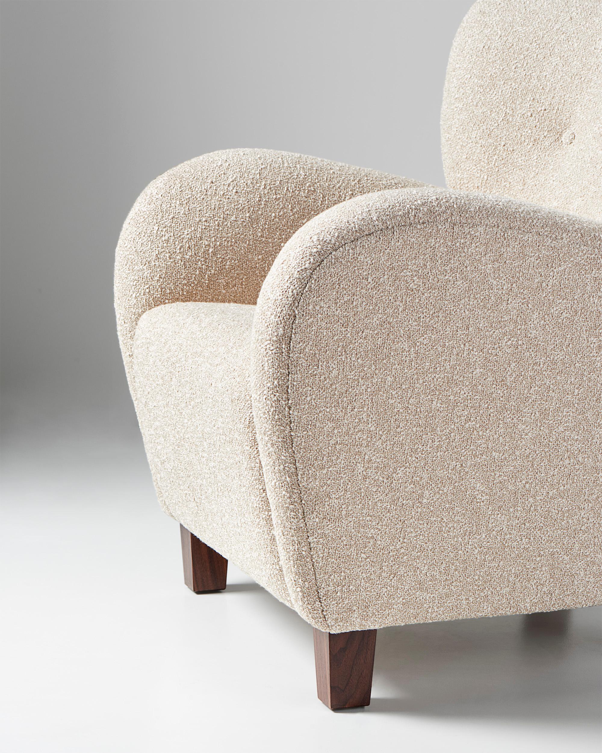 Contemporary Custom Made Karu Armchair by Dagmar in Sahco Fabric For Sale
