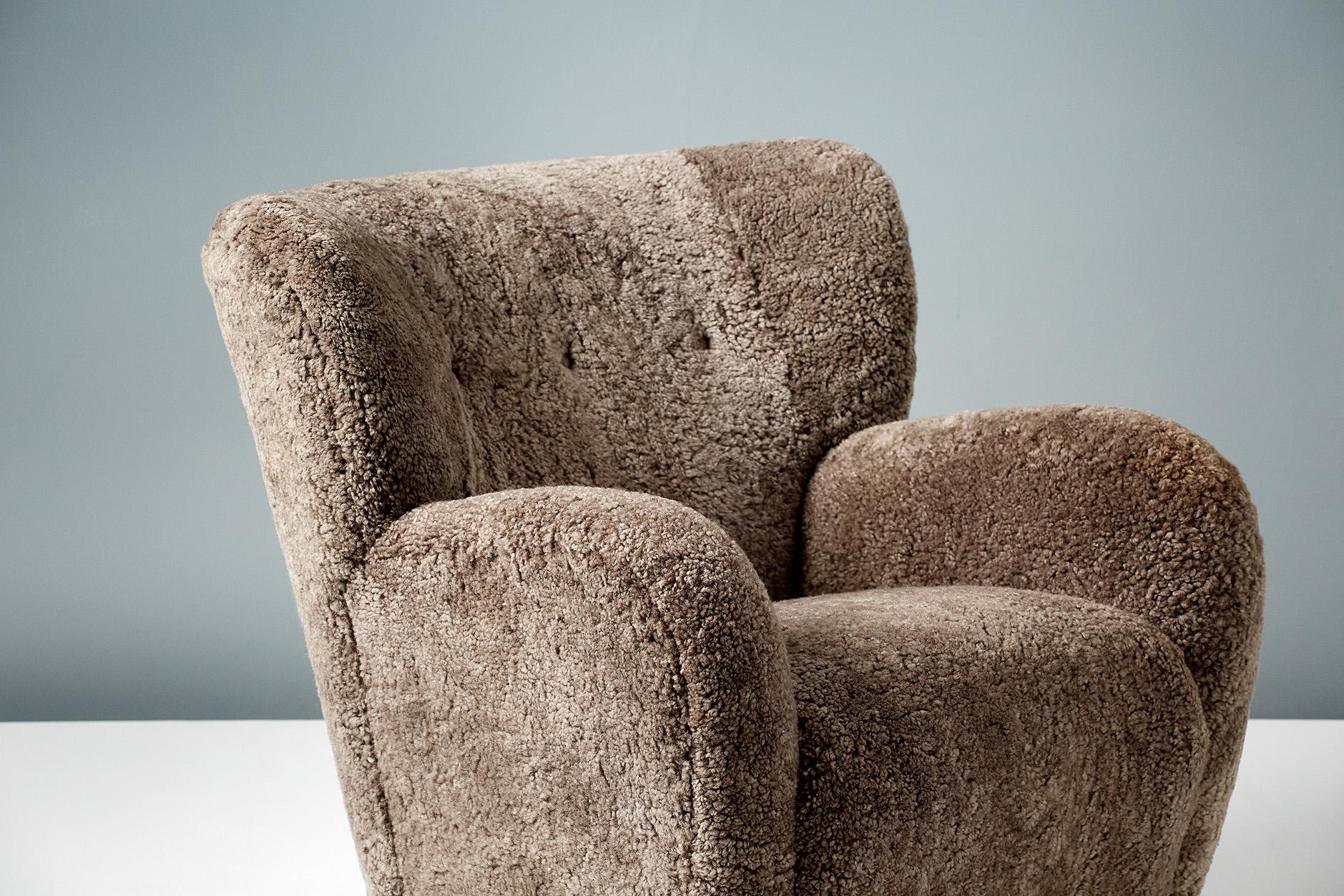 Scandinavian Modern Custom Made Karu Sheepskin Lounge Chair For Sale
