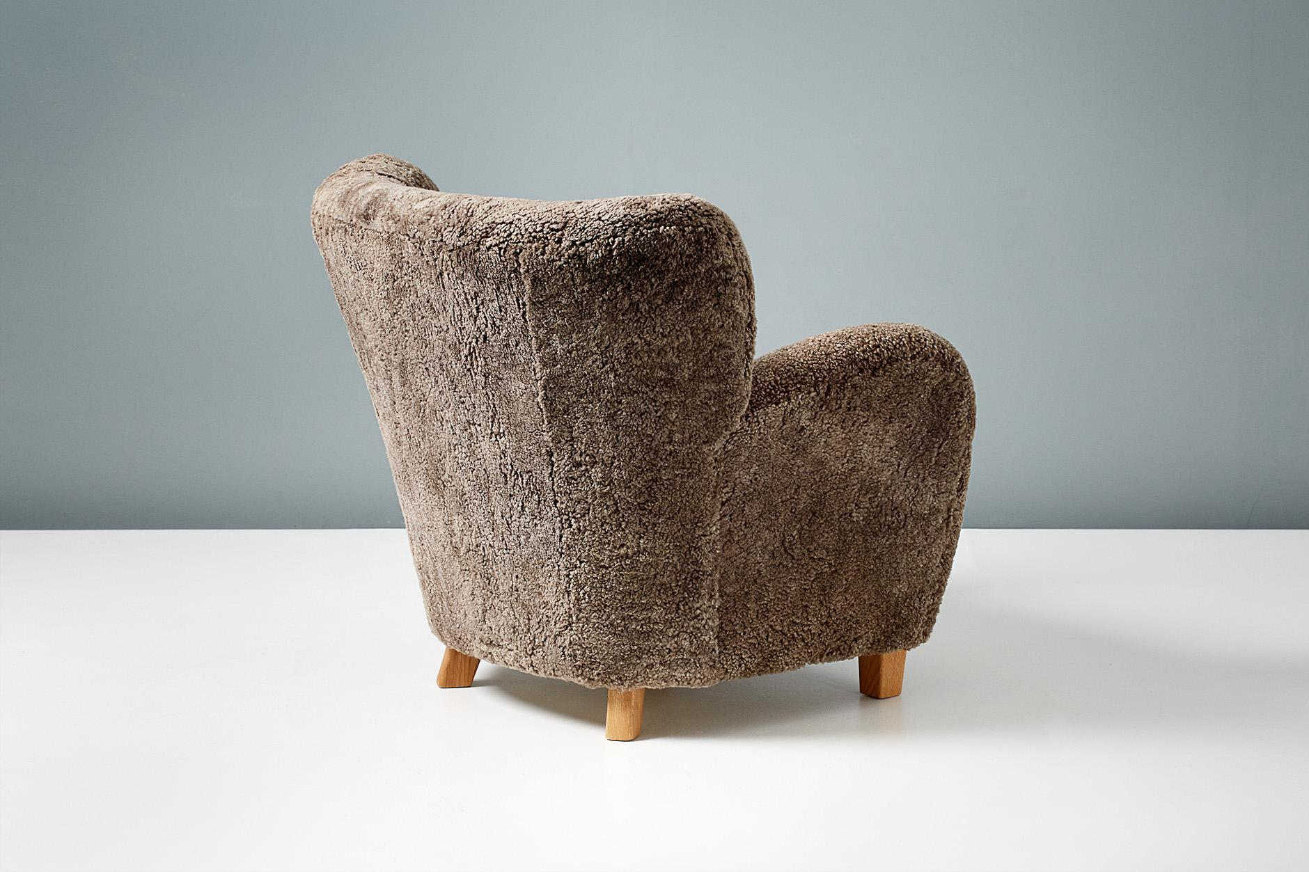 Custom Made Karu Sheepskin Lounge Chair with Matching Ottoman For Sale 3