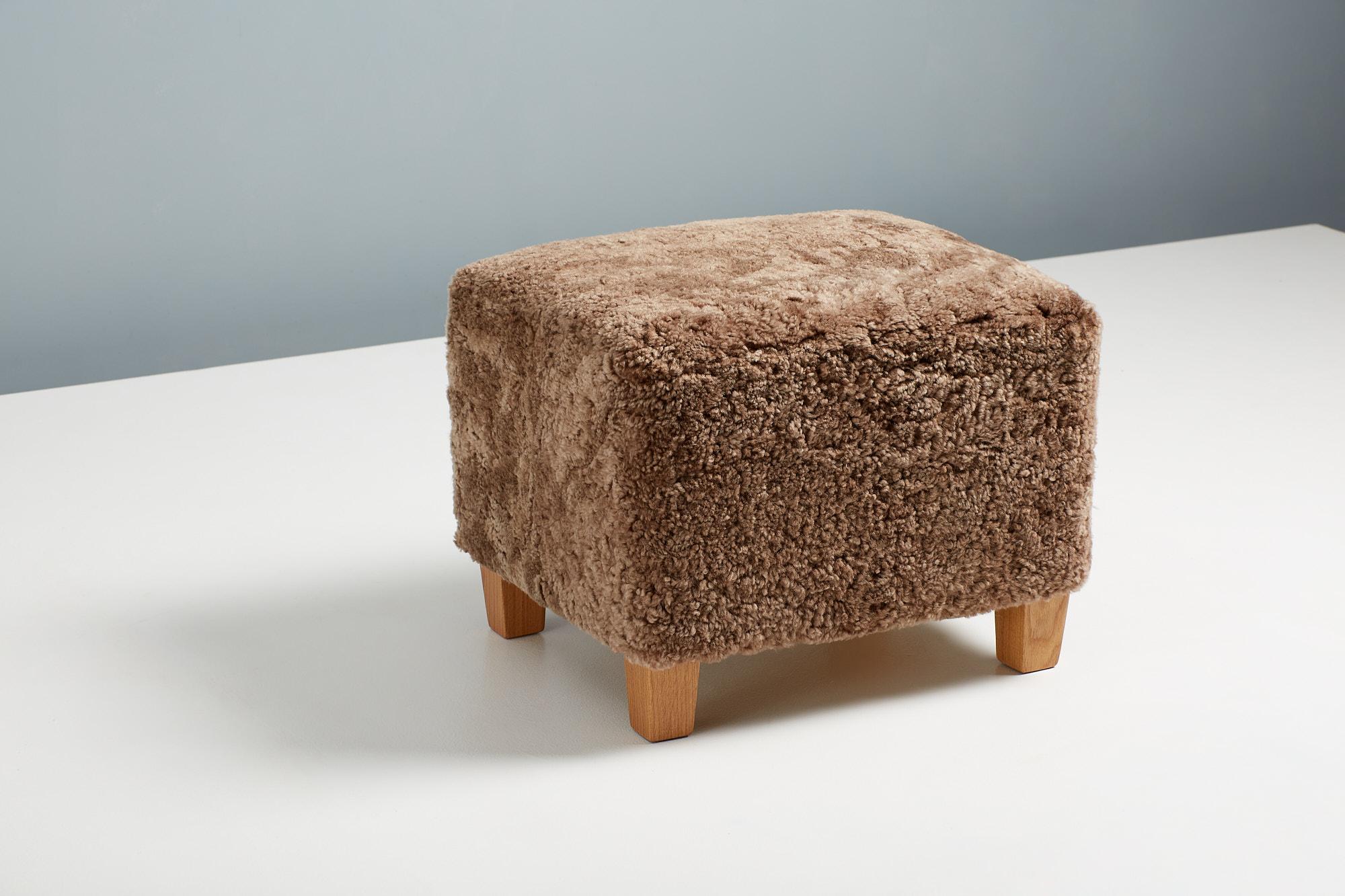 British Custom Made Karu Sheepskin Lounge Chair with Matching Ottoman For Sale