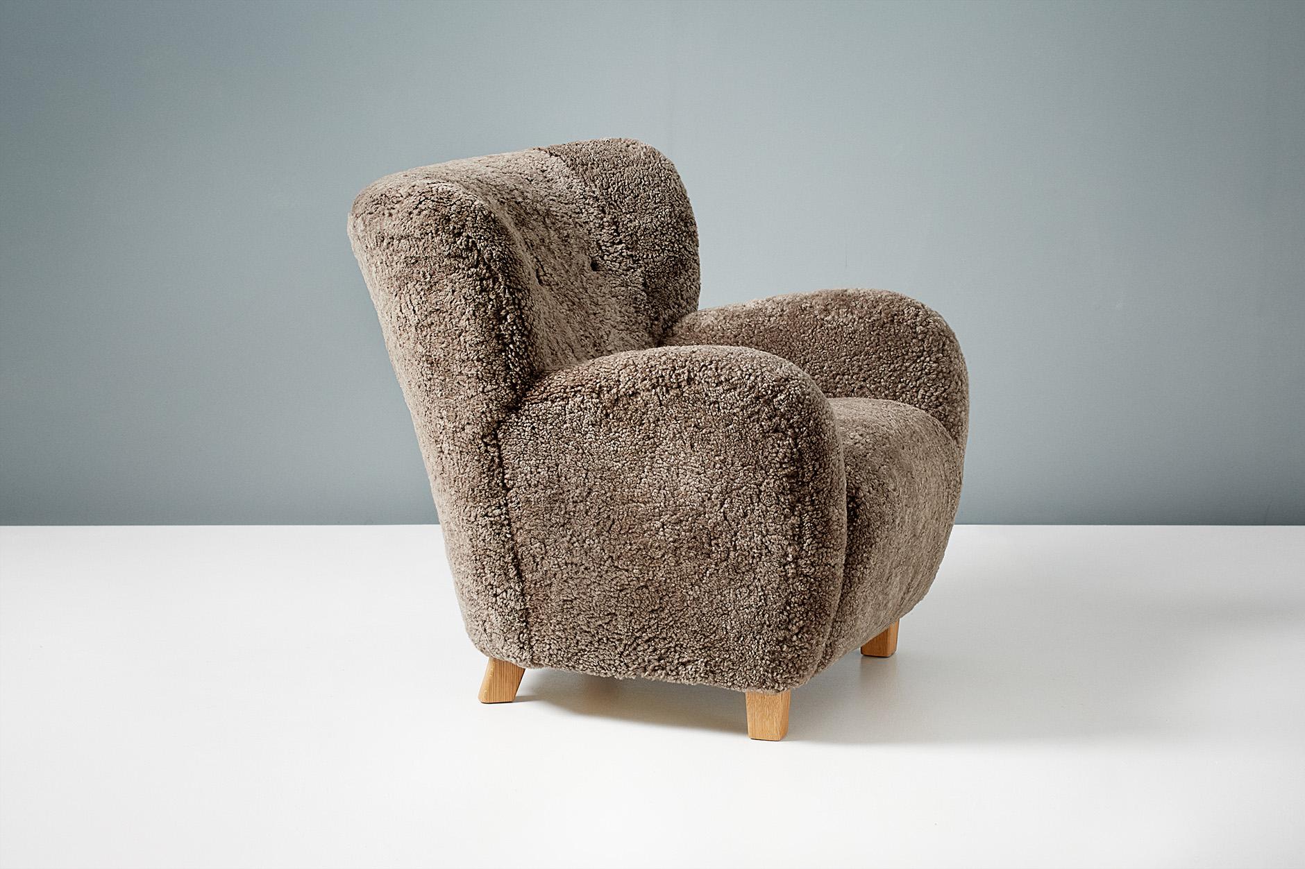 Contemporary Custom Made Karu Sheepskin Lounge Chair with Matching Ottoman For Sale