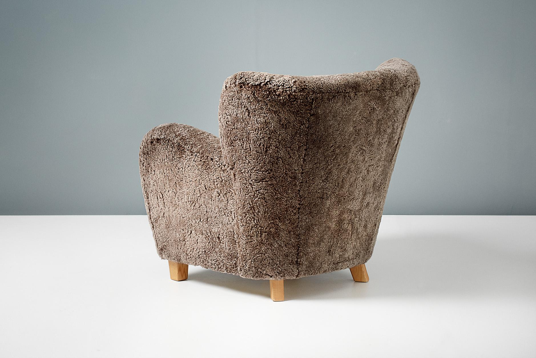 Custom Made Karu Sheepskin Lounge Chair with Matching Ottoman For Sale 2