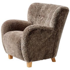Custom Made Karu Sheepskin Lounge Chair with Matching Ottoman