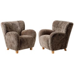 Custom Made Karu Sheepskin Lounge Chairs and Ottoman for Rhea Breck 50% 