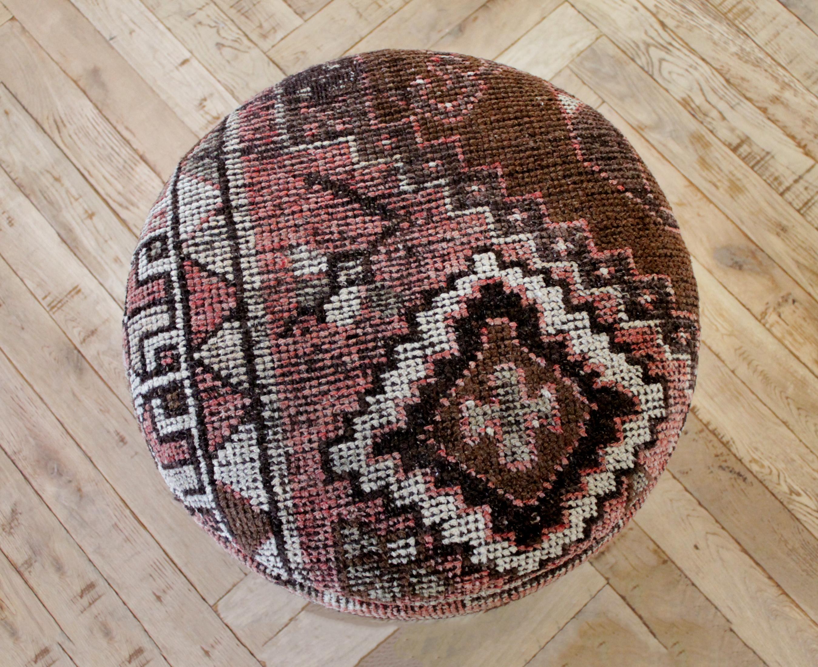 20th Century Custom Made Kilim Rug Round Ottoman