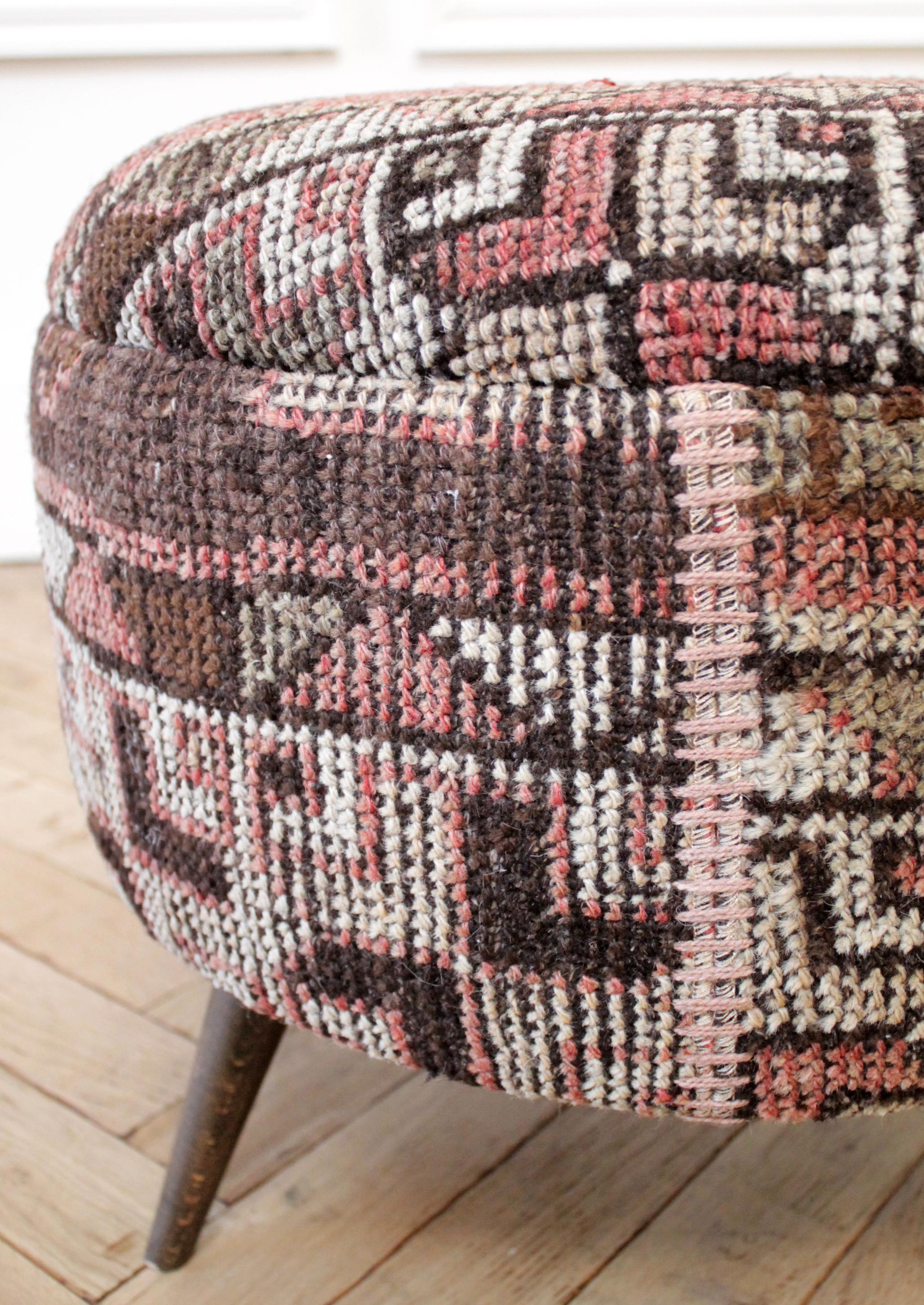 Wool Custom Made Kilim Rug Round Ottoman