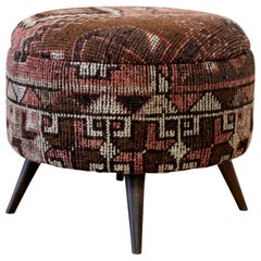 Custom Made Kilim Rug Round Ottoman