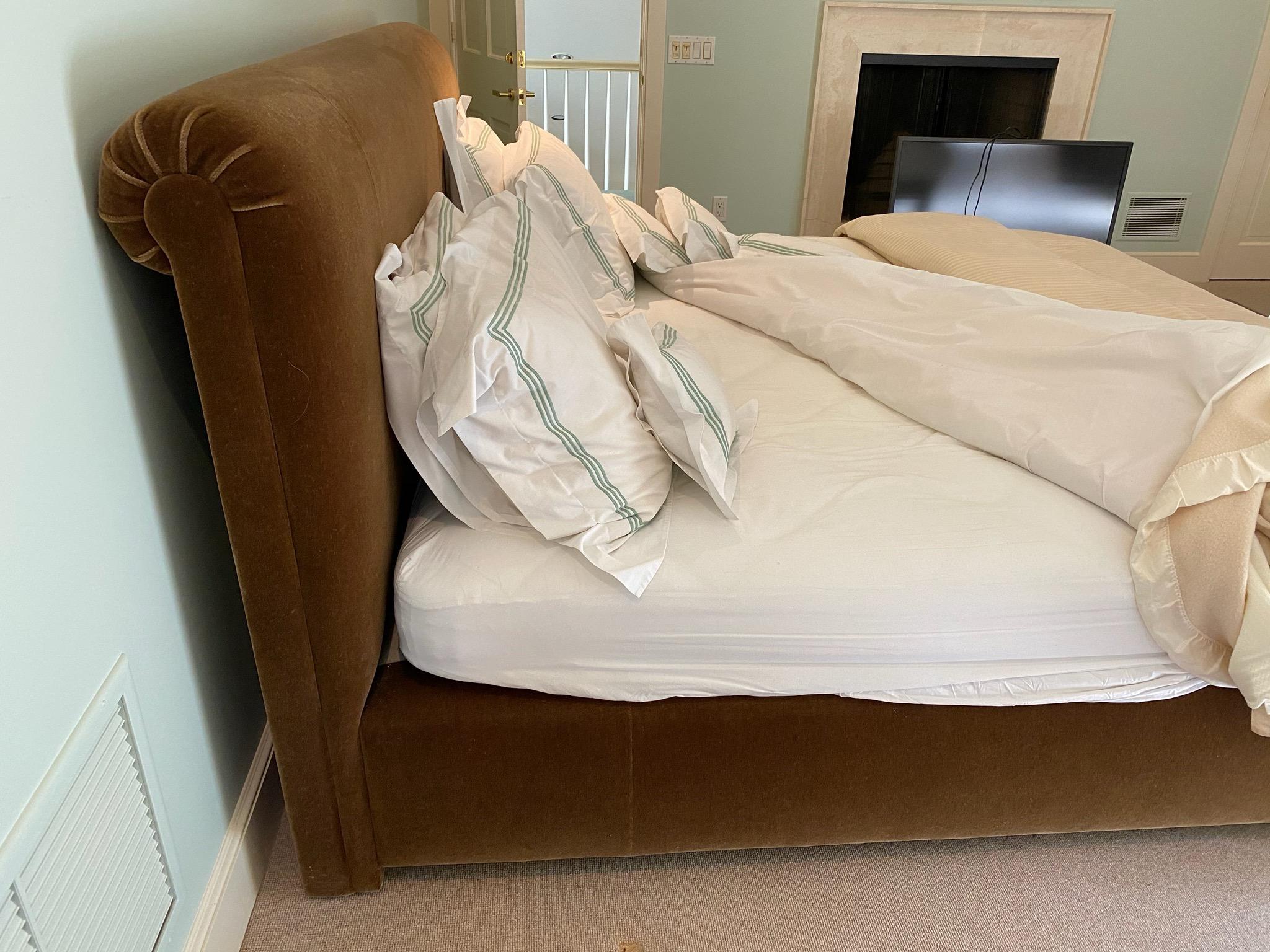 Custom Made King Size Avery Boardman Mohair Upholstered Bed Frame 3