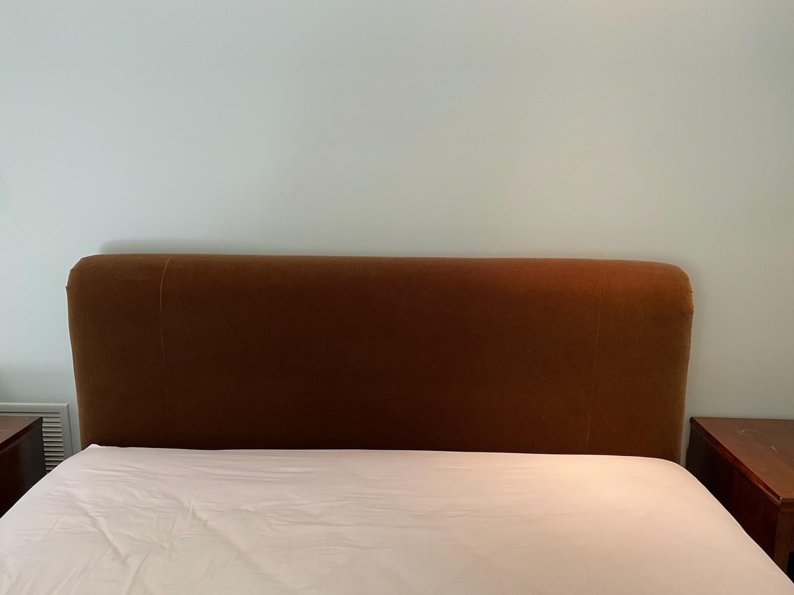 American Custom Made King Size Avery Boardman Mohair Upholstered Bed Frame