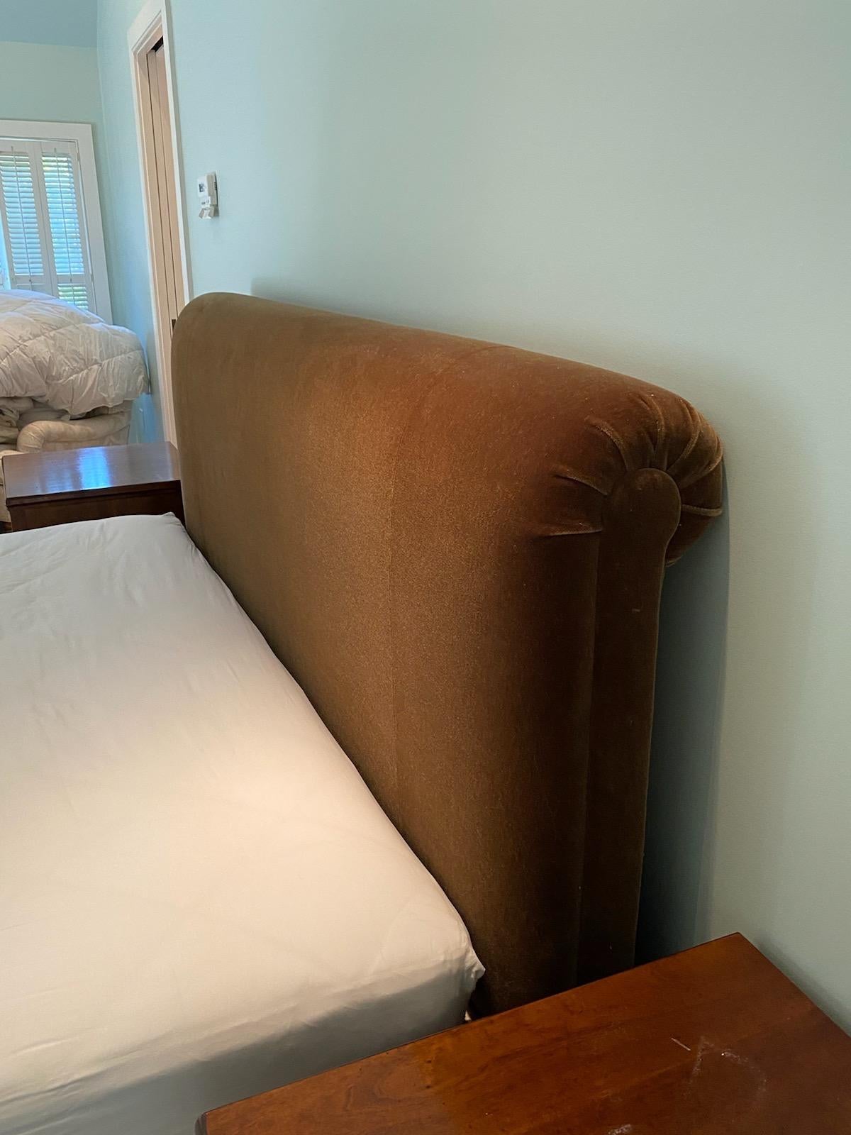 Custom Made King Size Avery Boardman Mohair Upholstered Bed Frame In Good Condition In Southampton, NY