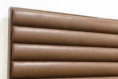 Custom Made King Size Bed frame Oversized Channeled Brown Leather Head board
