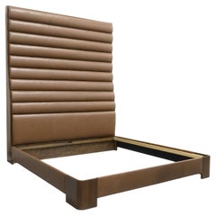 Custom Made King Size Bed frame Oversized Channeled Brown Leather Head board Custom Made King Size Bed frame Oversized Channeled Brown Leather Head board