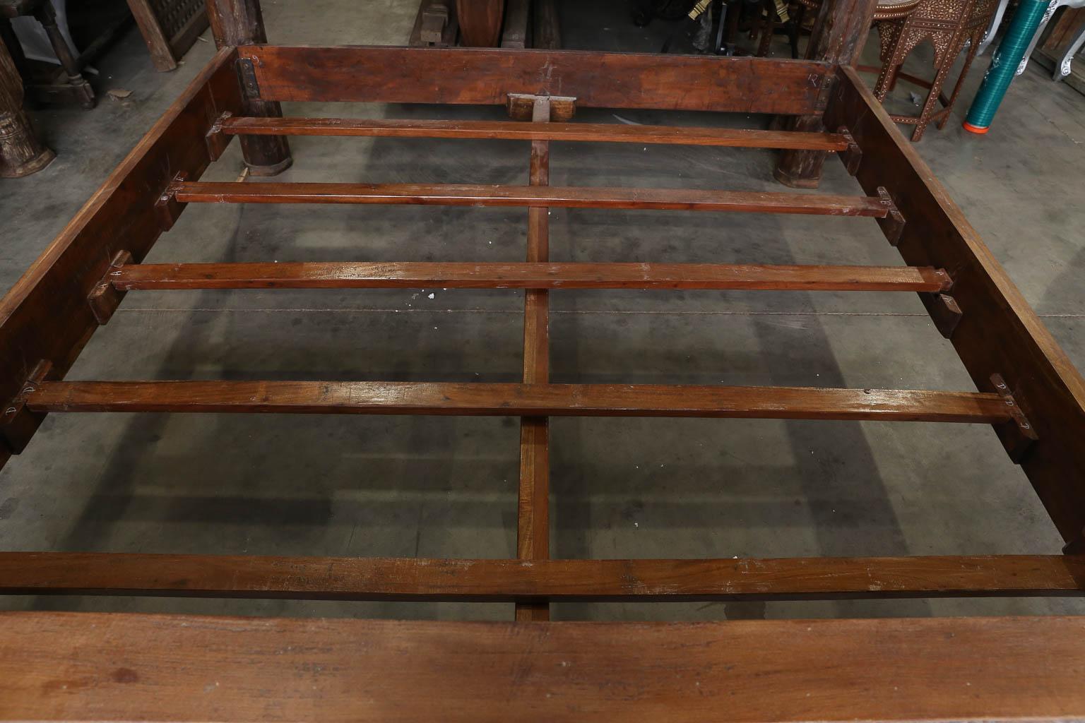 Custom Made King Size Rustic Bed Using 19th Century Carved Architectural Doors For Sale 1