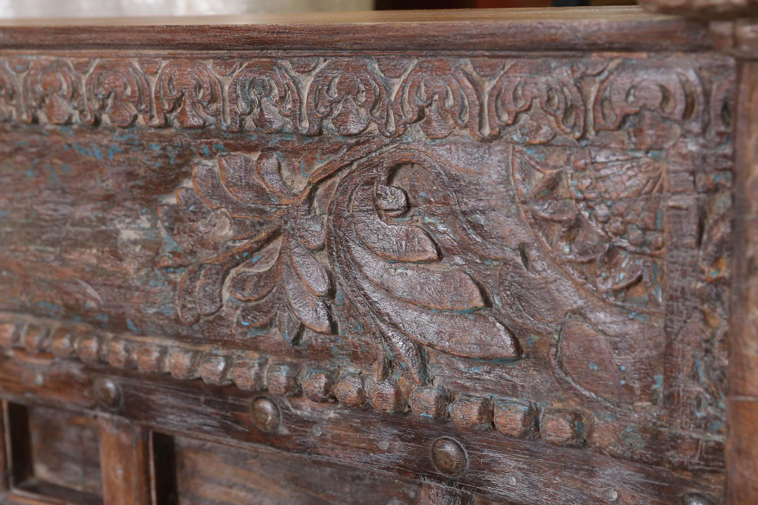 Custom Made King Size Rustic Bed Using 19th Century Carved Architectural Doors For Sale 4