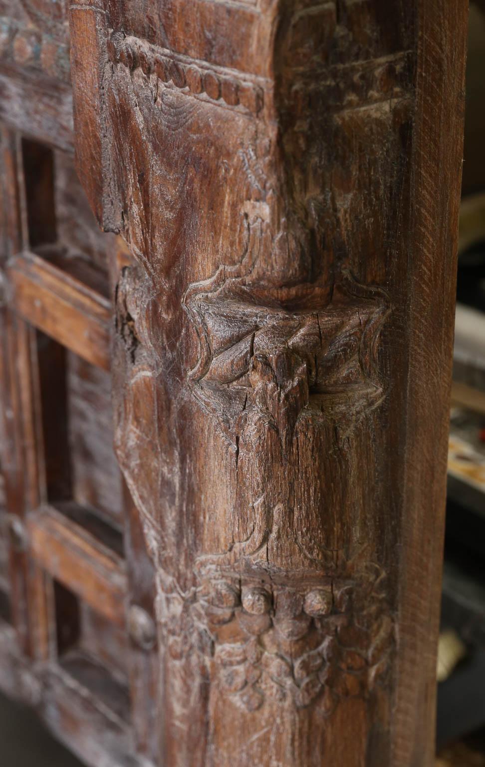 Custom Made King Size Rustic Bed Using 19th Century Carved Architectural Doors For Sale 5