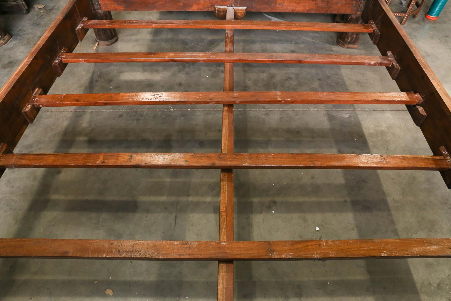 Anglo Raj Custom Made King Size Rustic Bed Using 19th Century Carved Architectural Doors For Sale