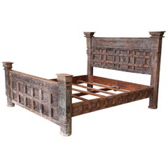 Custom Made King Size Rustic Bed Using 19th Century Carved Architectural Doors