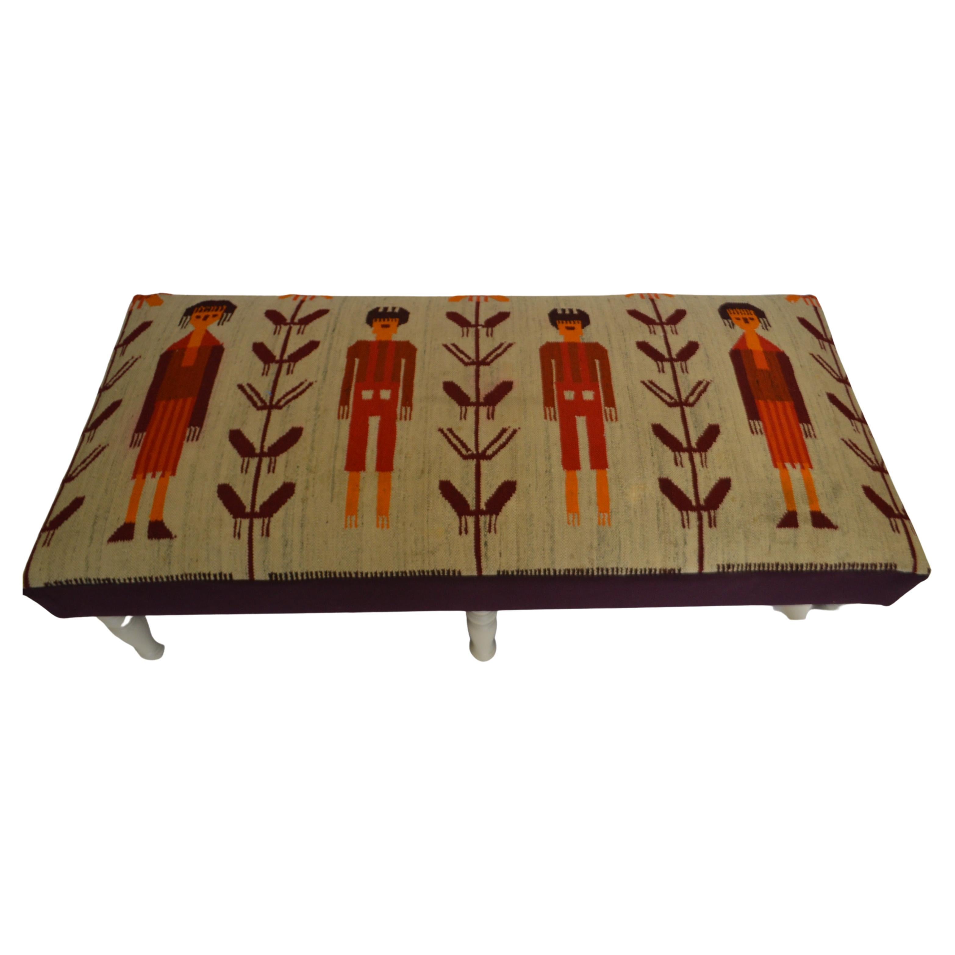 Custom Made Large Bench Upholstered with a Vintage Turkish Rug