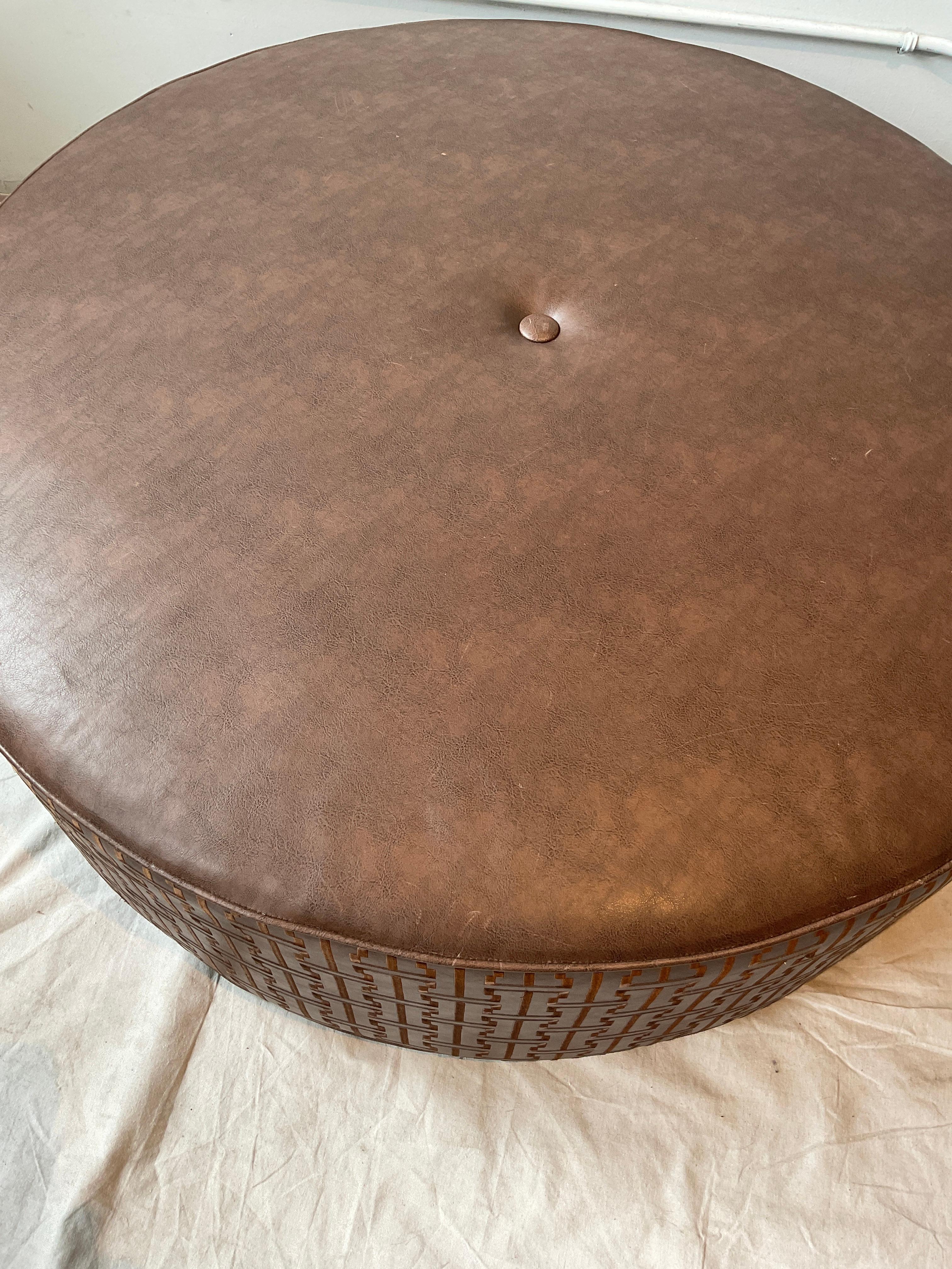 Contemporary Custom Made Large Round Brown Ottoman For Sale