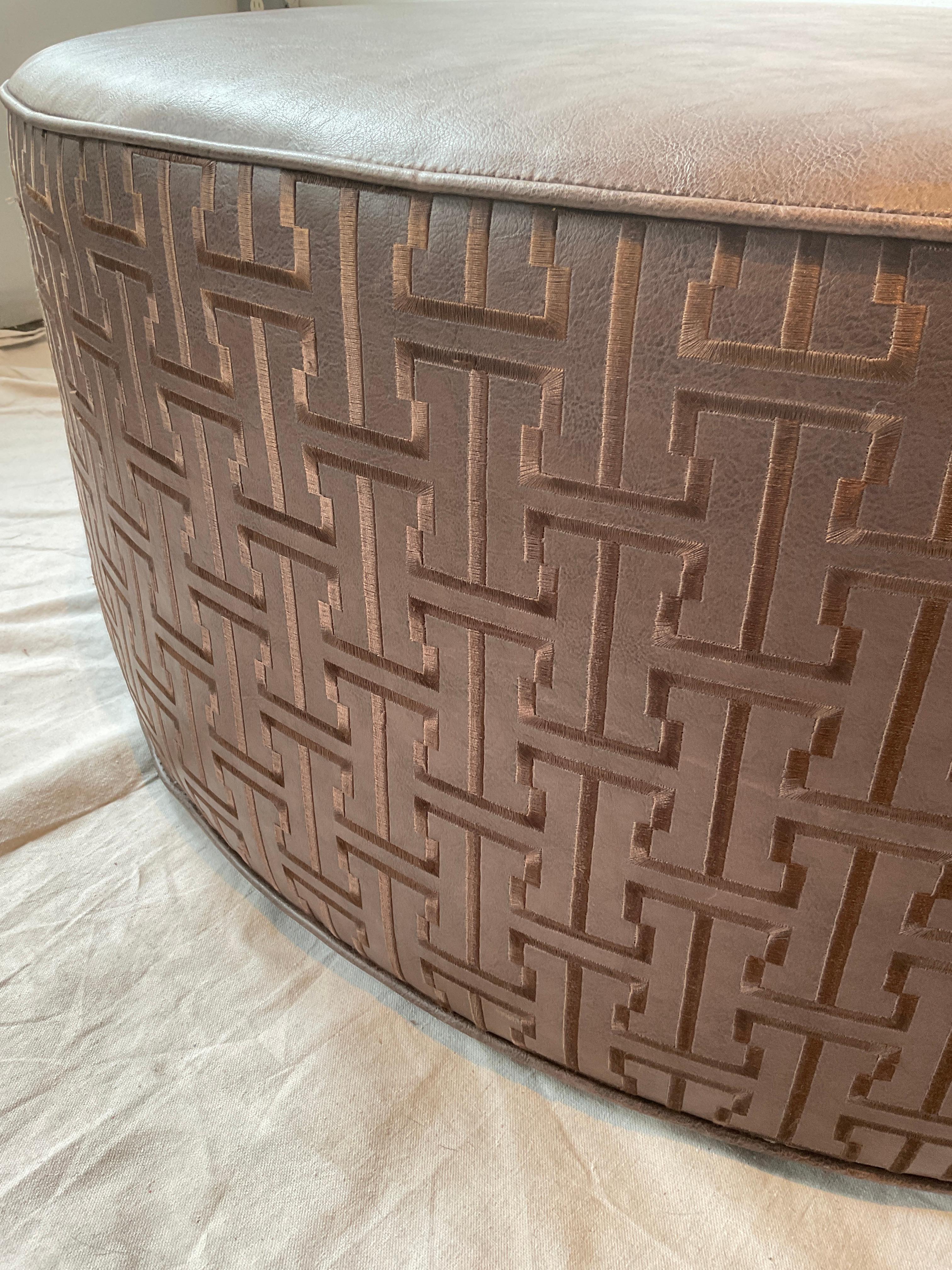 Custom Made Large Round Brown Ottoman For Sale 2