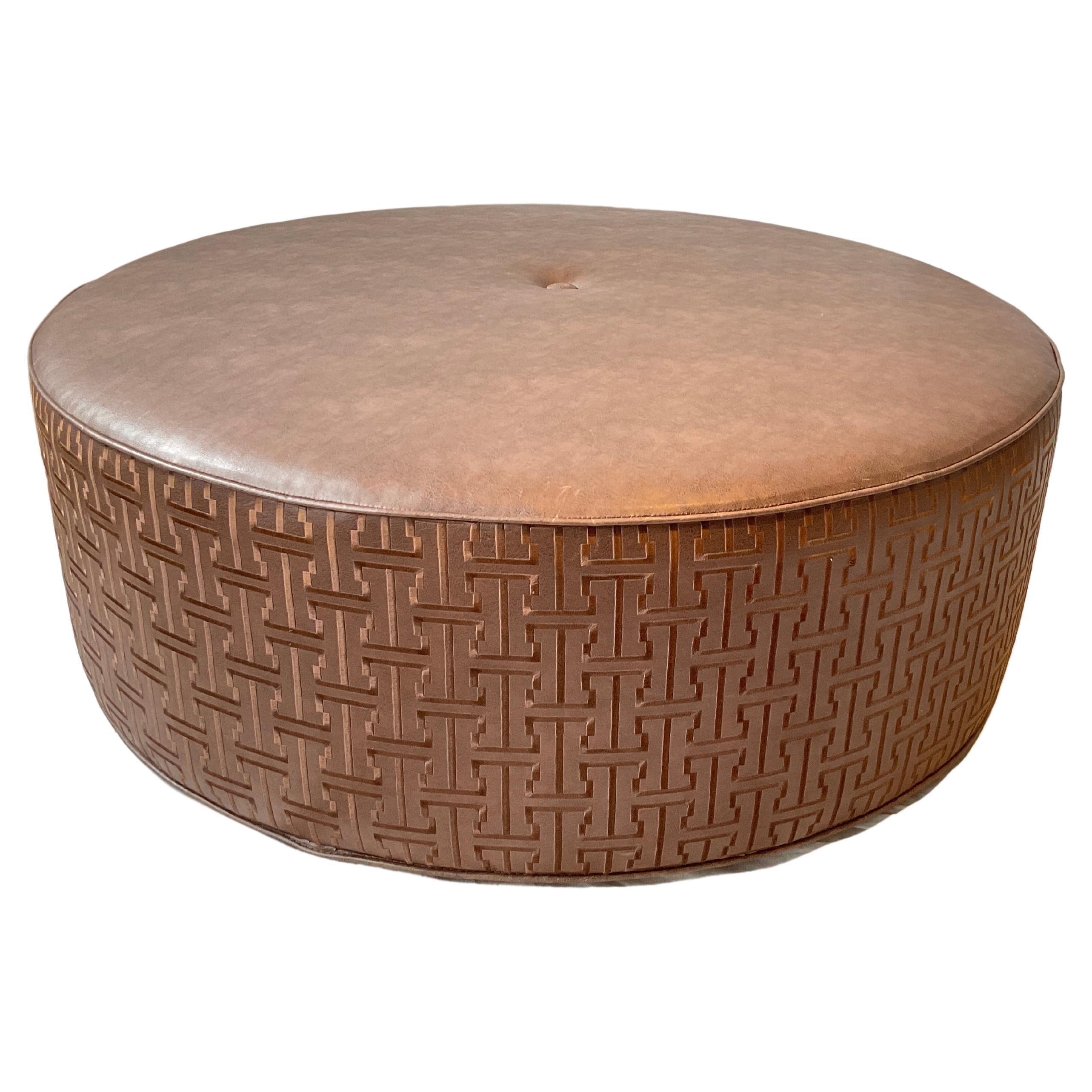 Custom Made Large Round Brown Ottoman For Sale