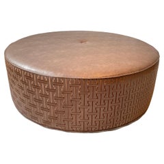 Used Custom Made Large Round Brown Ottoman