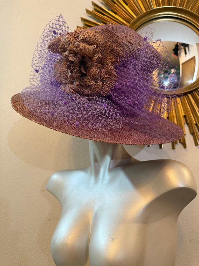 George Zamau\'l Couture Purple Straw‎ Sun Hat Floral Sequin Rhinestone Vintage George Zamau main image 4