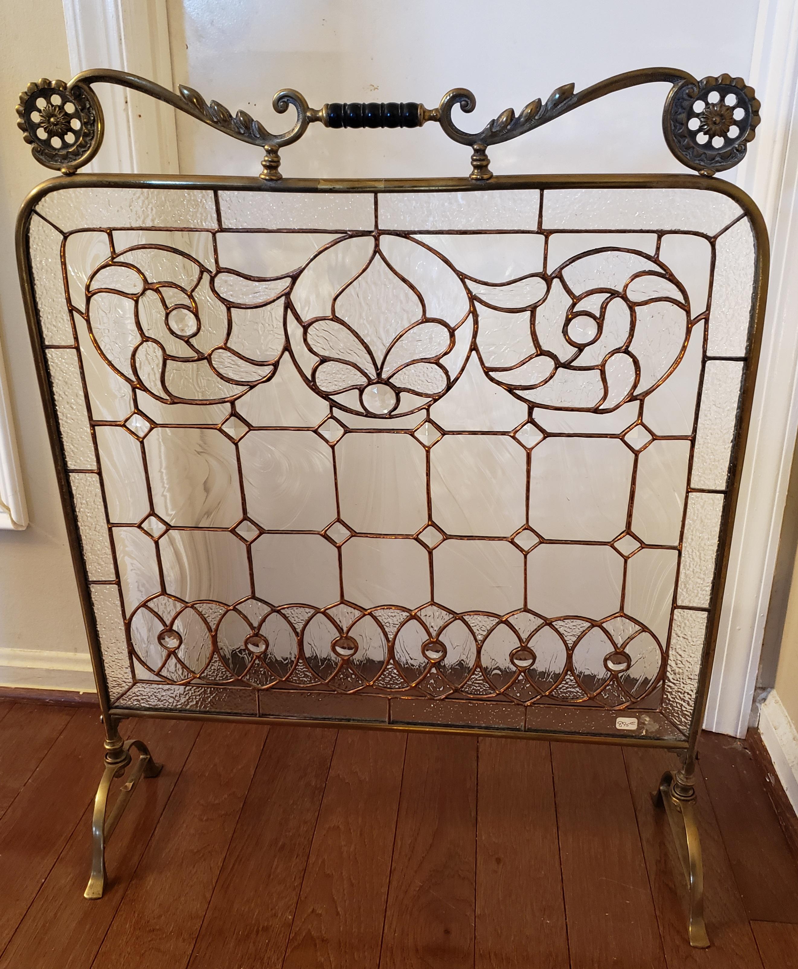 leaded glass fireplace screen