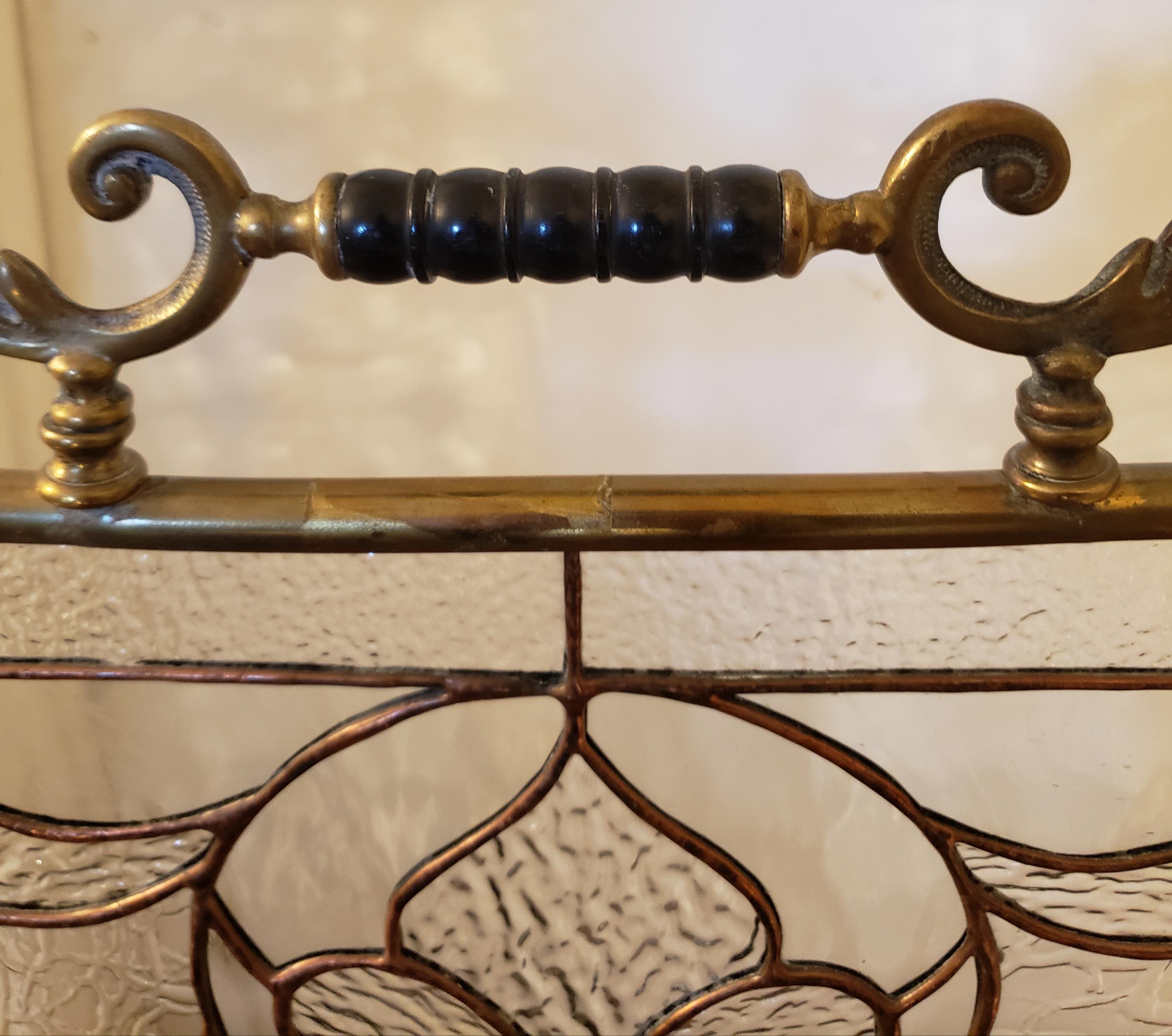 Victorian Custom Made Leaded Stained Glass Fire Place Screen with Brass Frame, Circa 1890