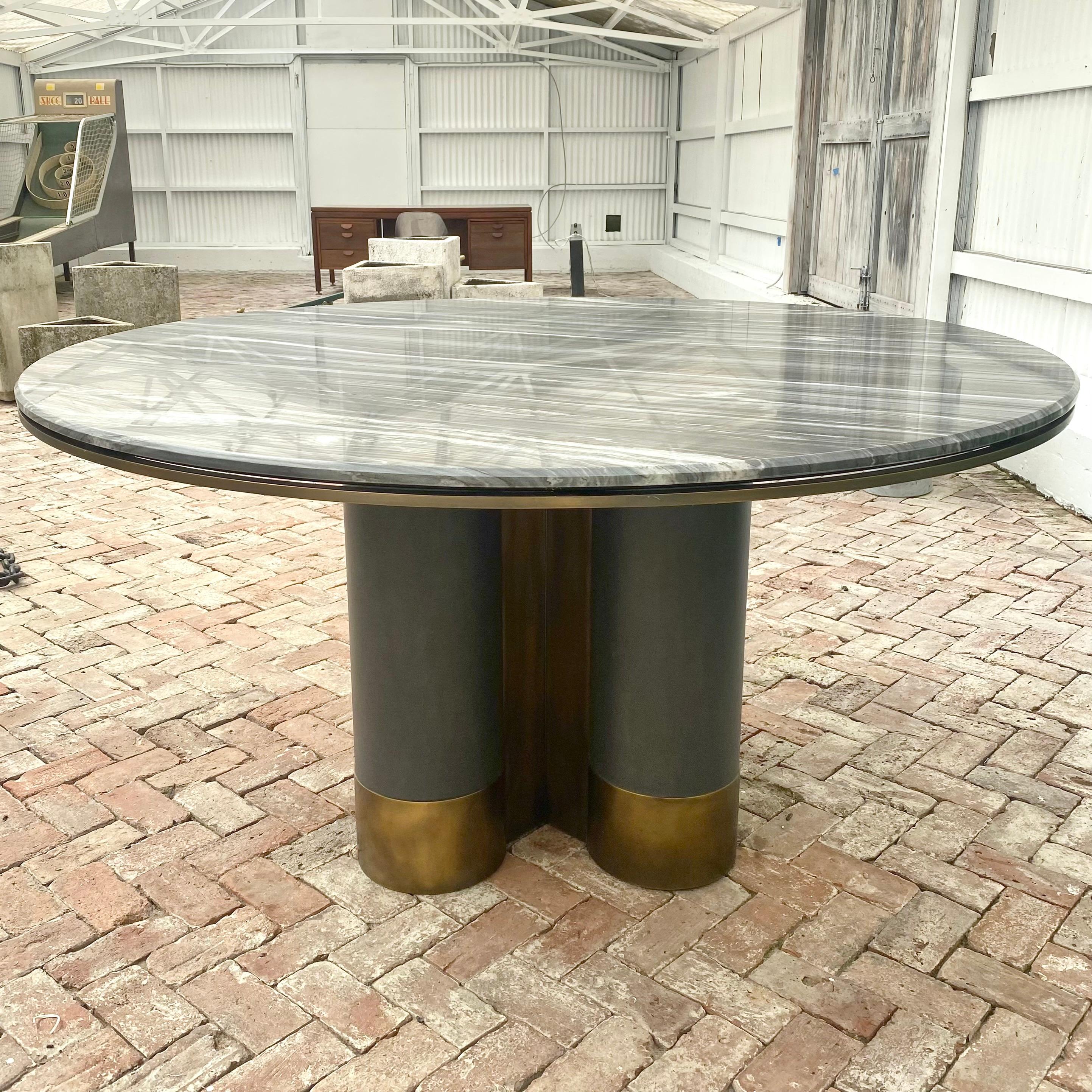 Italian Custom Made Leather, Brass and Marble Dining Table, 2022 Los Angeles For Sale