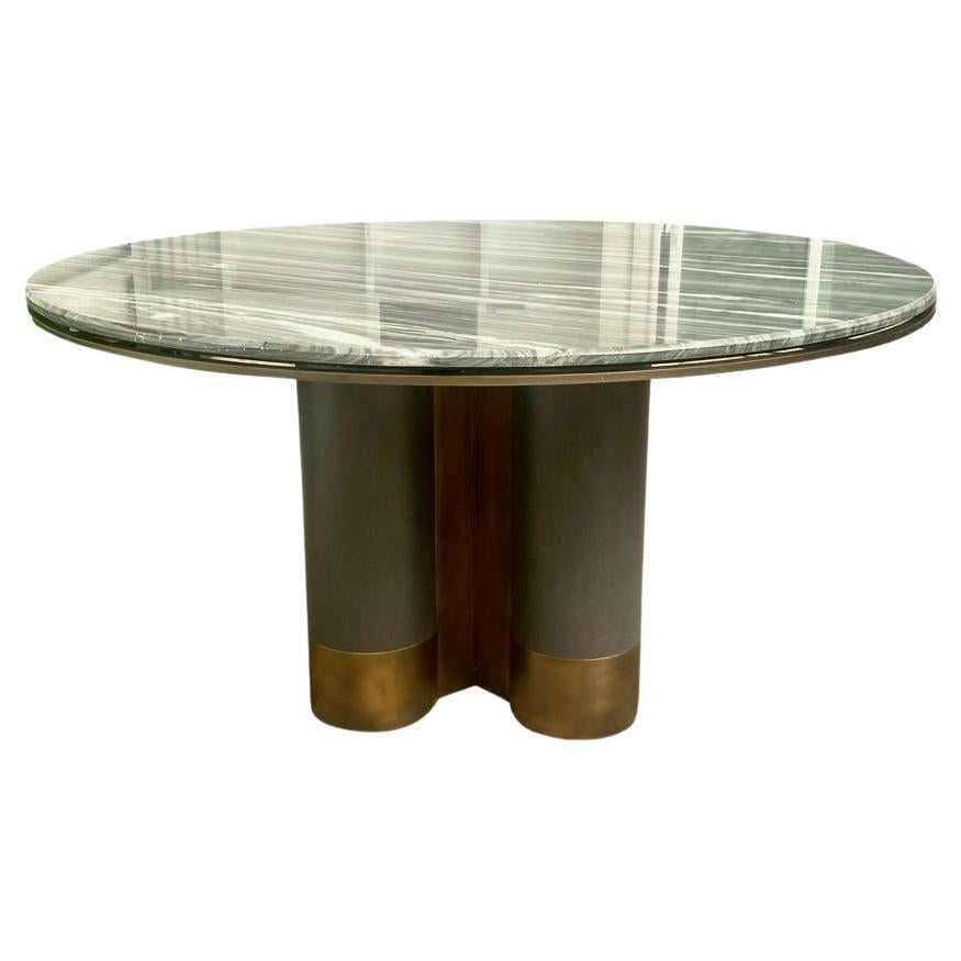 Custom Made Leather, Brass and Marble Dining Table, 2022 Los Angeles For Sale