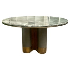 Custom Made Leather, Brass and Marble Dining Table, 2022 Los Angeles