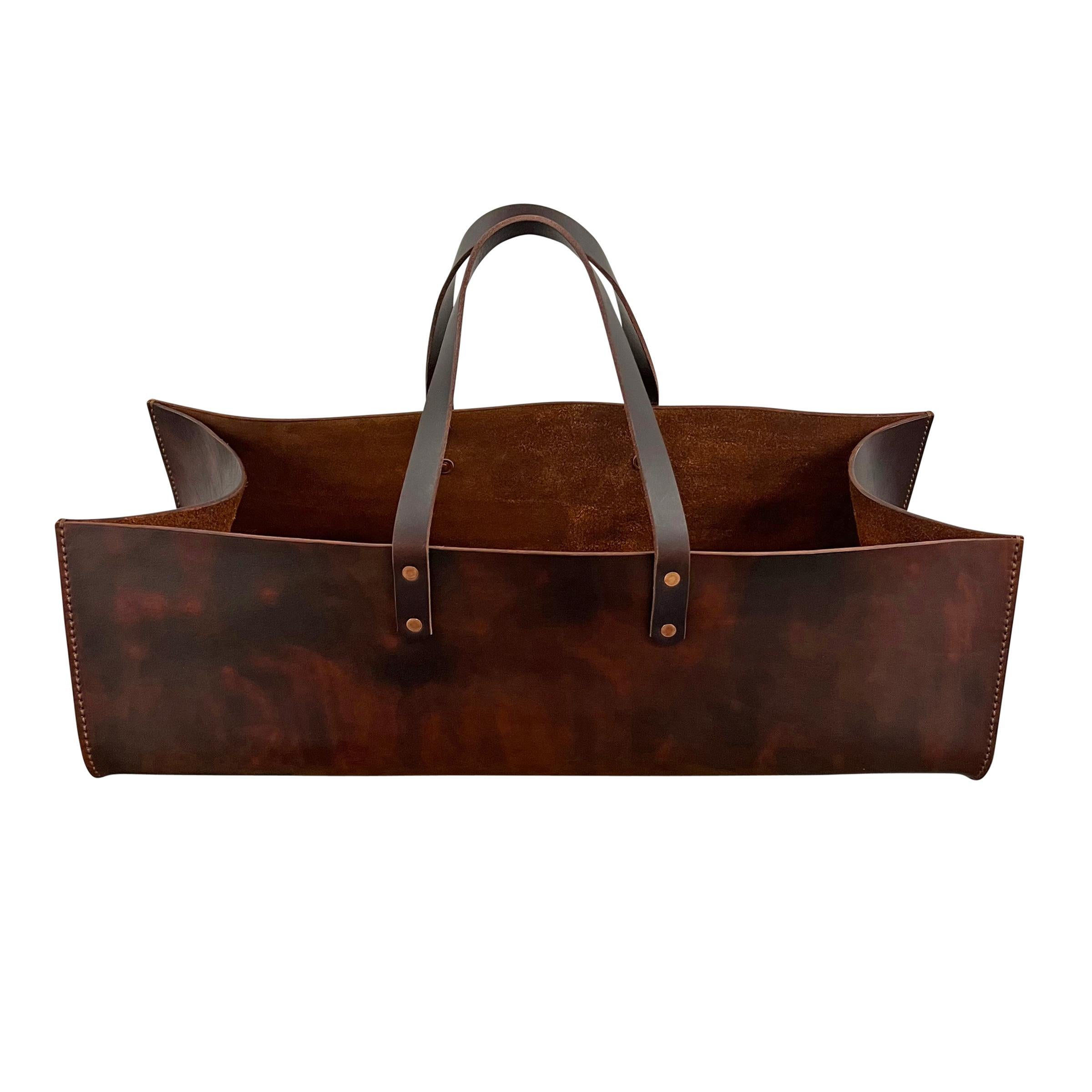 Modern Custom Made Leather Garden Trug For Sale