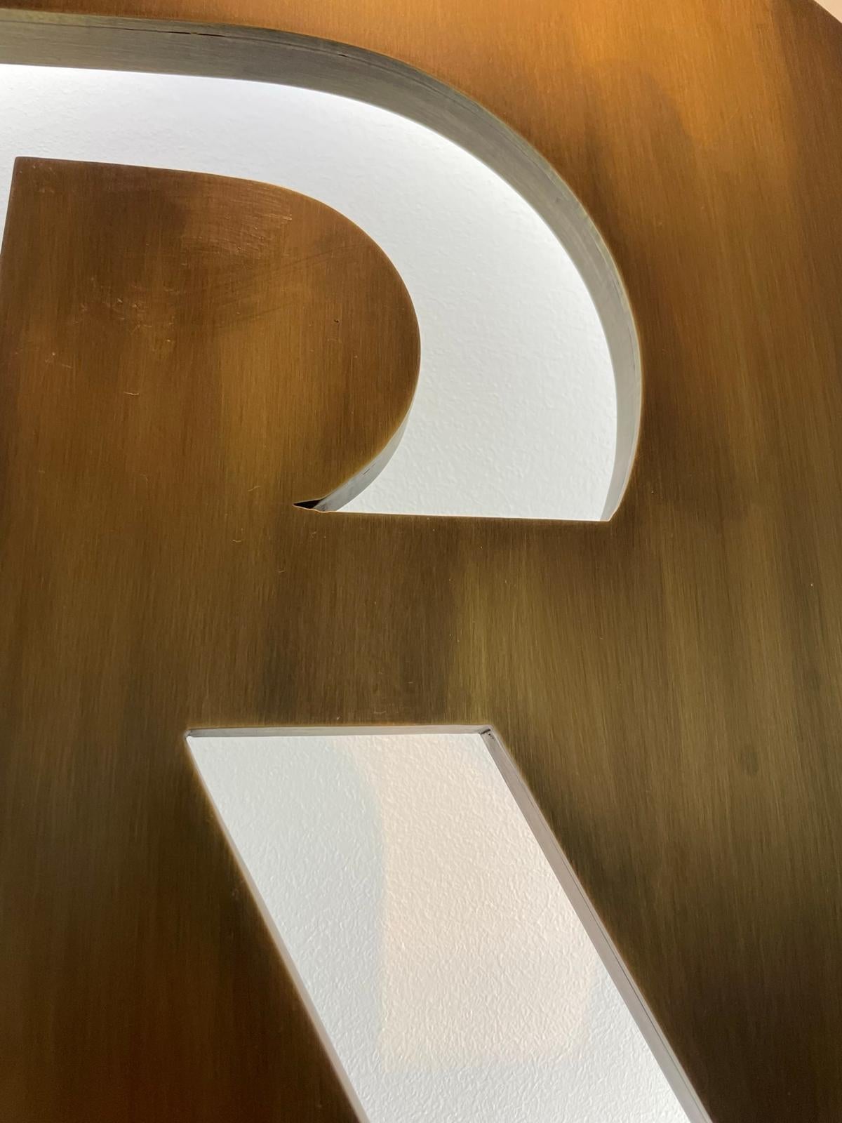 Brushed Custom Made Letter Sign in Solid Brass by Cain Studio, Made in the USA For Sale