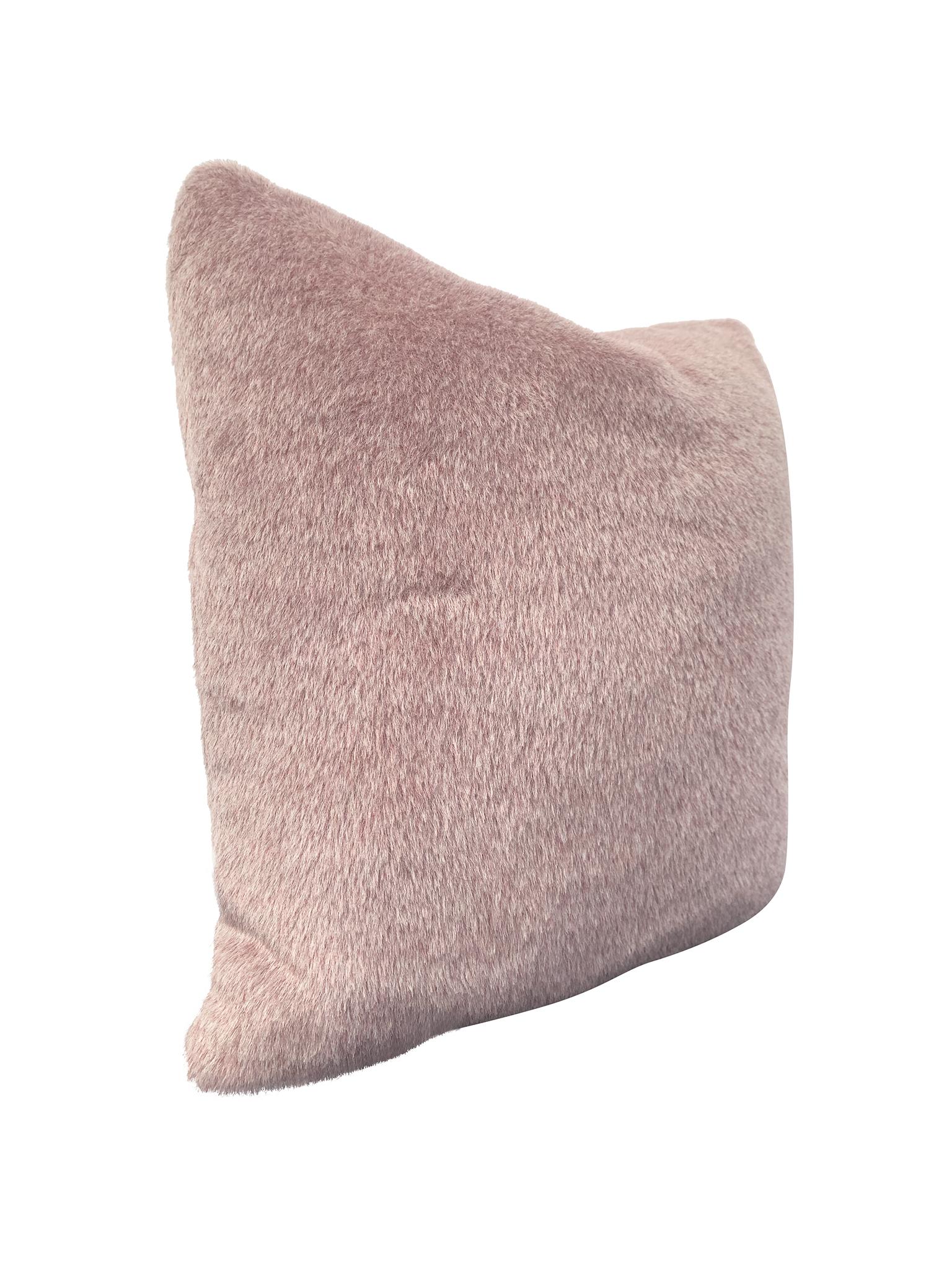 Cozy, custom-made pillow with a soft mohair fabric in lilac colorway from S. Harris. The pillow is small in size and square in shape. The filling is a combination of Dacron and down, very comfortable and perfect for lounging. 

The price listed is