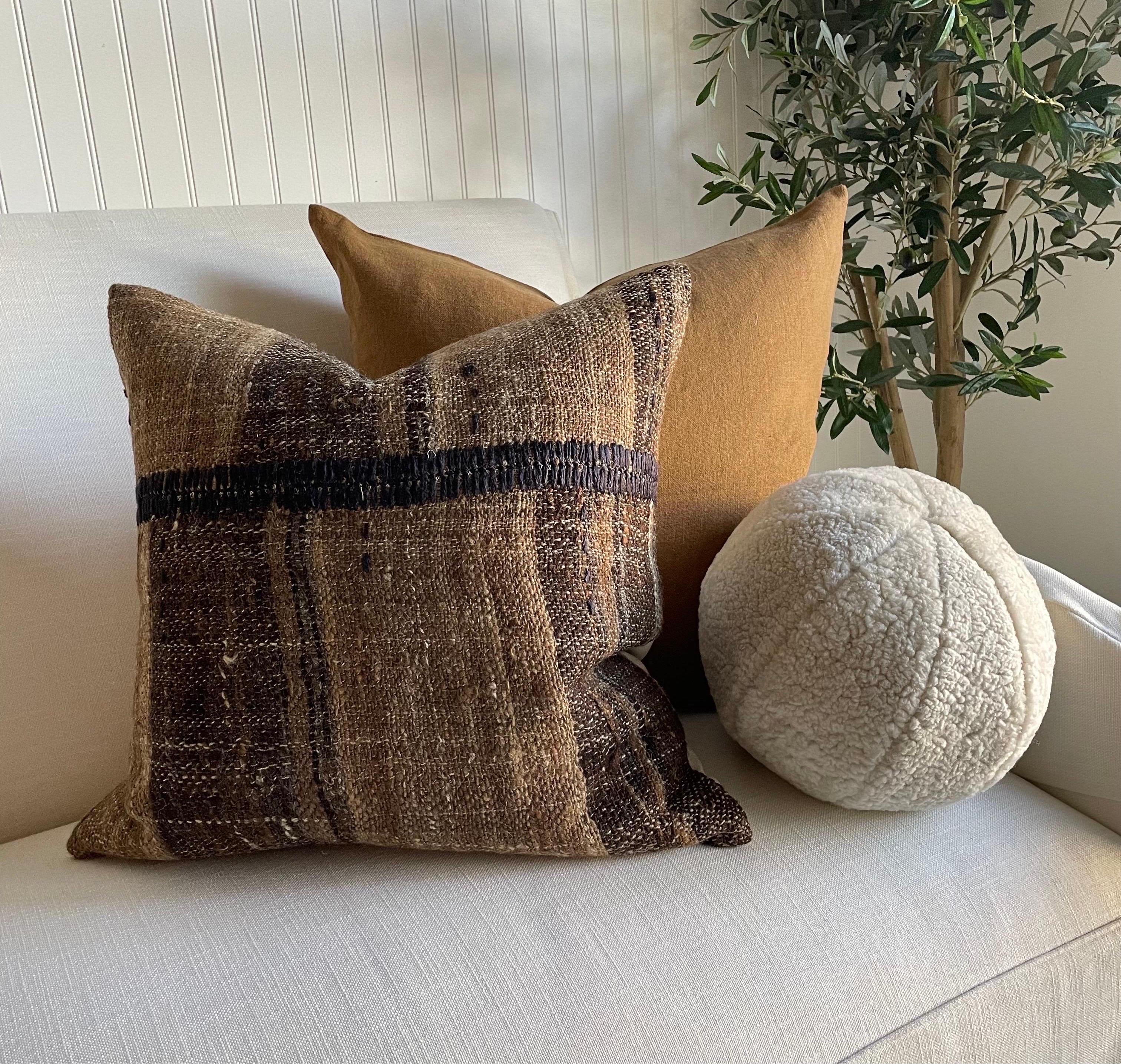 Custom Made Linen and Wool Accent Pillow in Warm Neutral Browns with