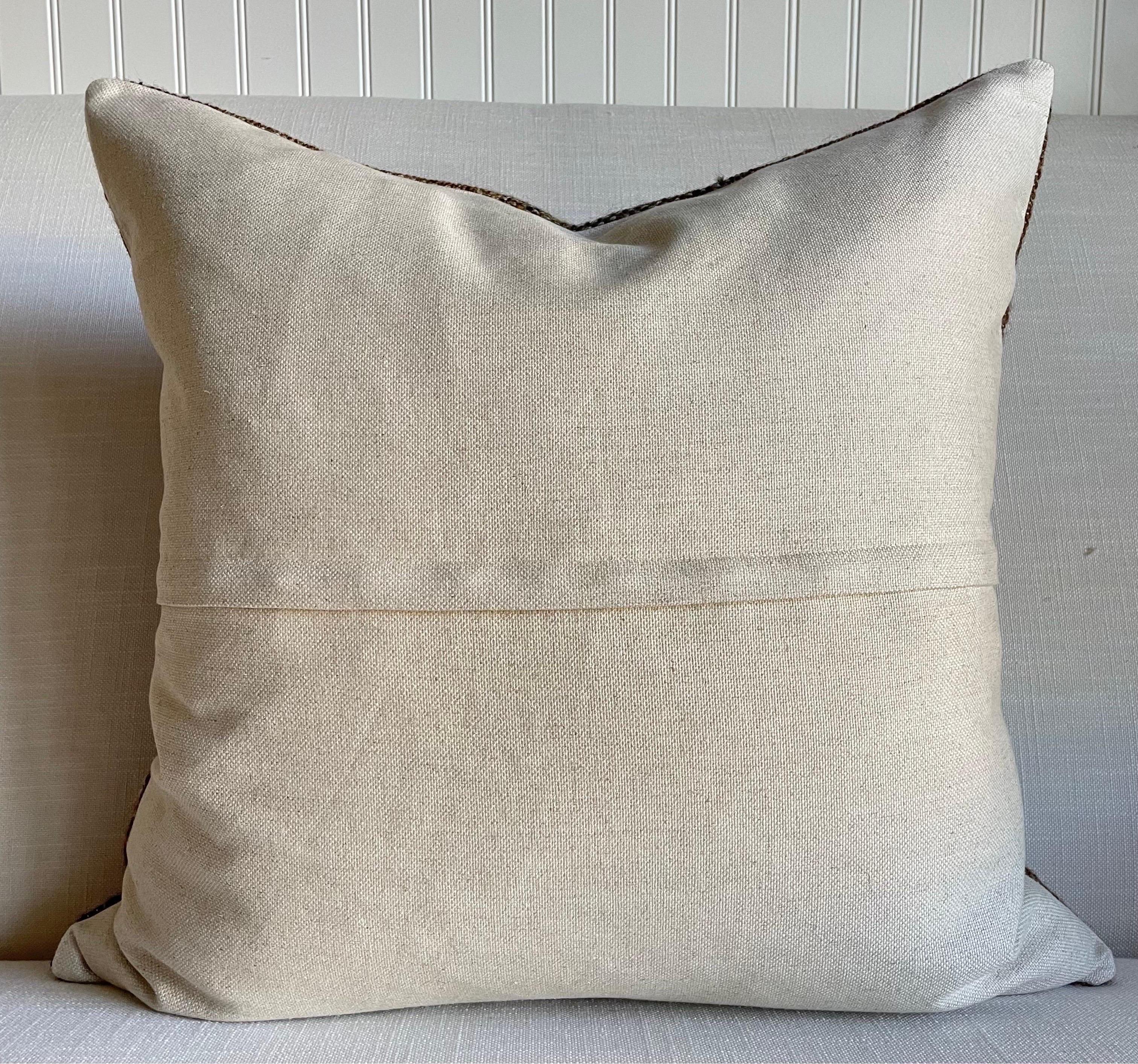 Custom Made Linen and Wool Accent Pillow in Warm Neutral Browns with