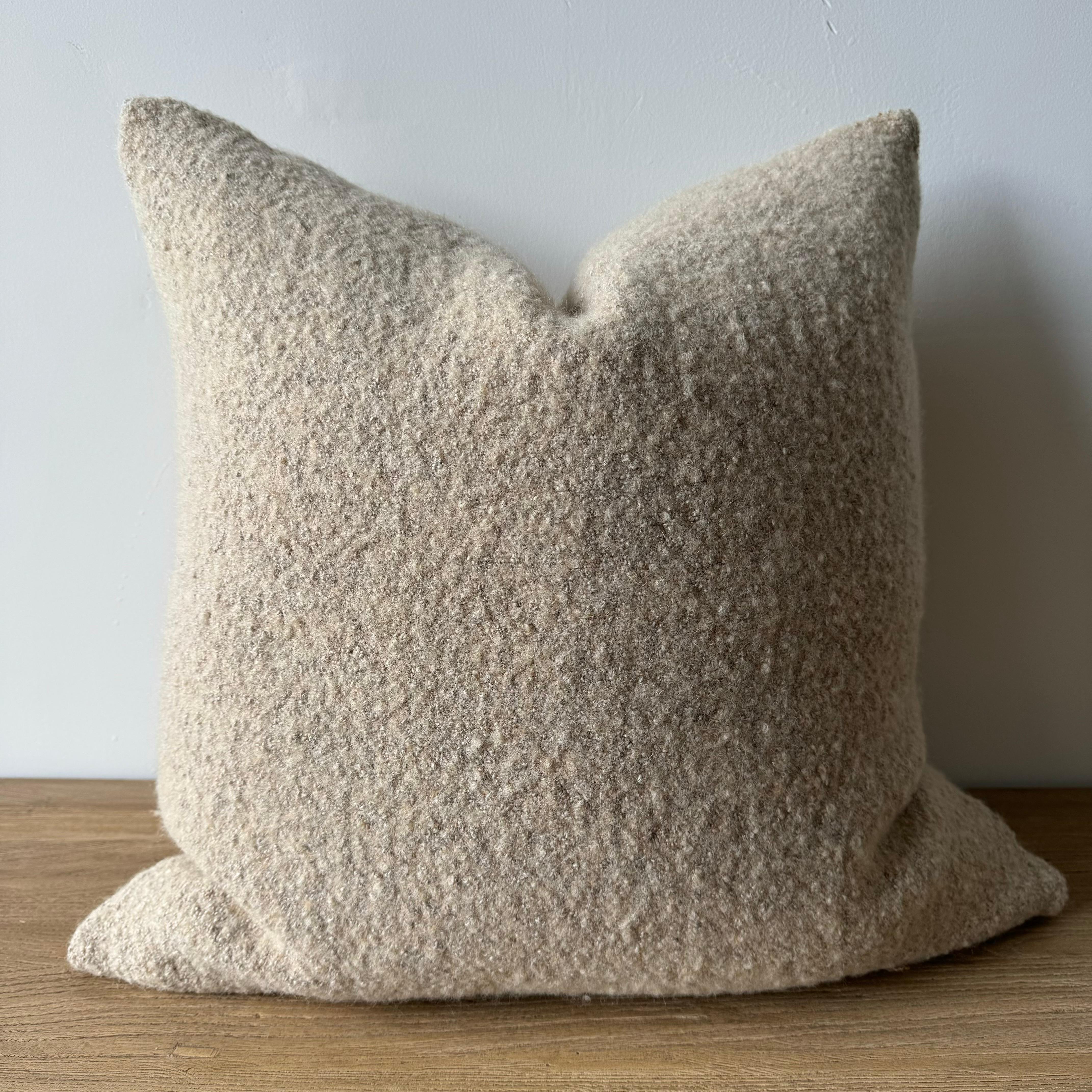 American Custom Made Linen and Wool Accent Pillow with Down Feather Insert For Sale