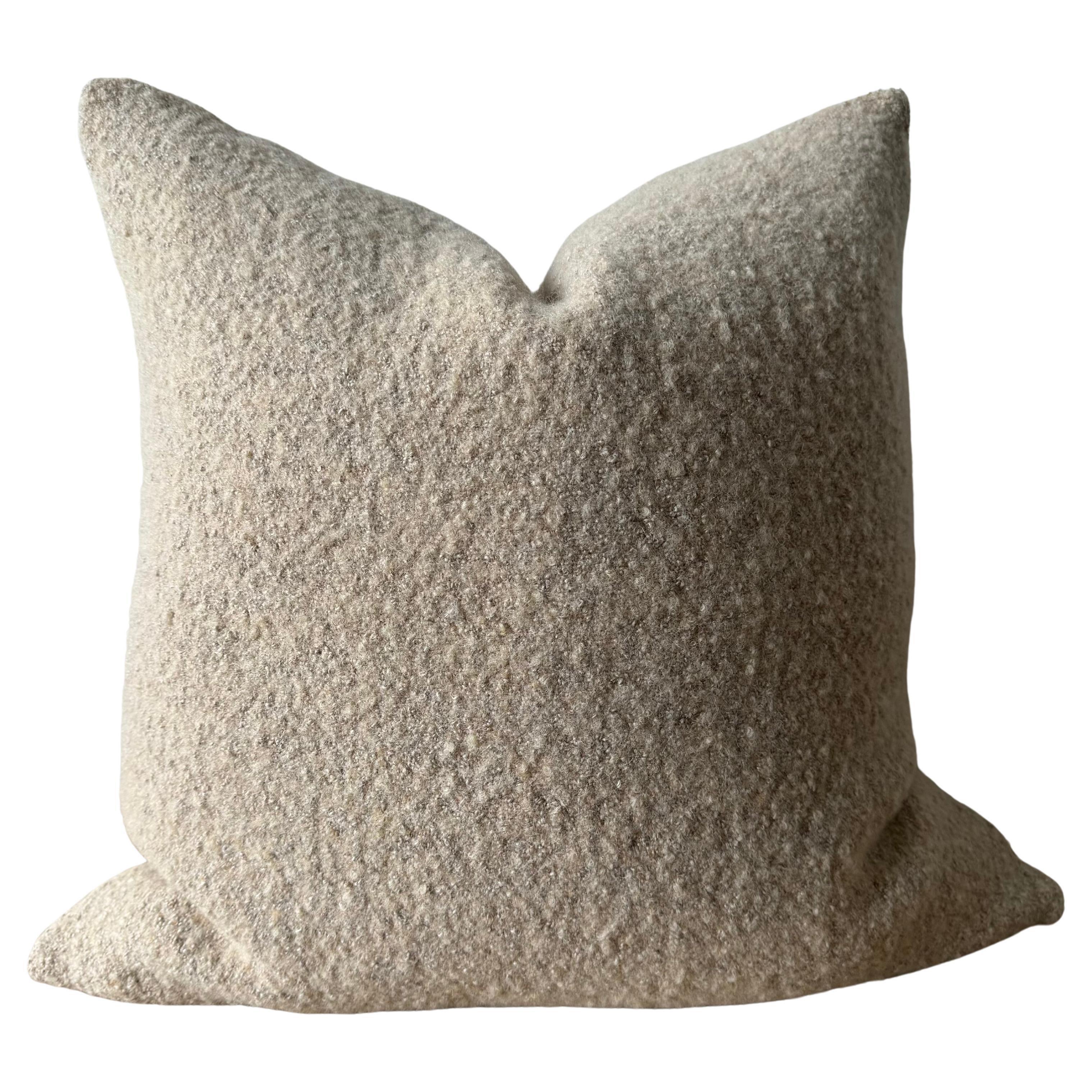 Custom Made Linen and Wool Accent Pillow with Down Feather Insert For Sale