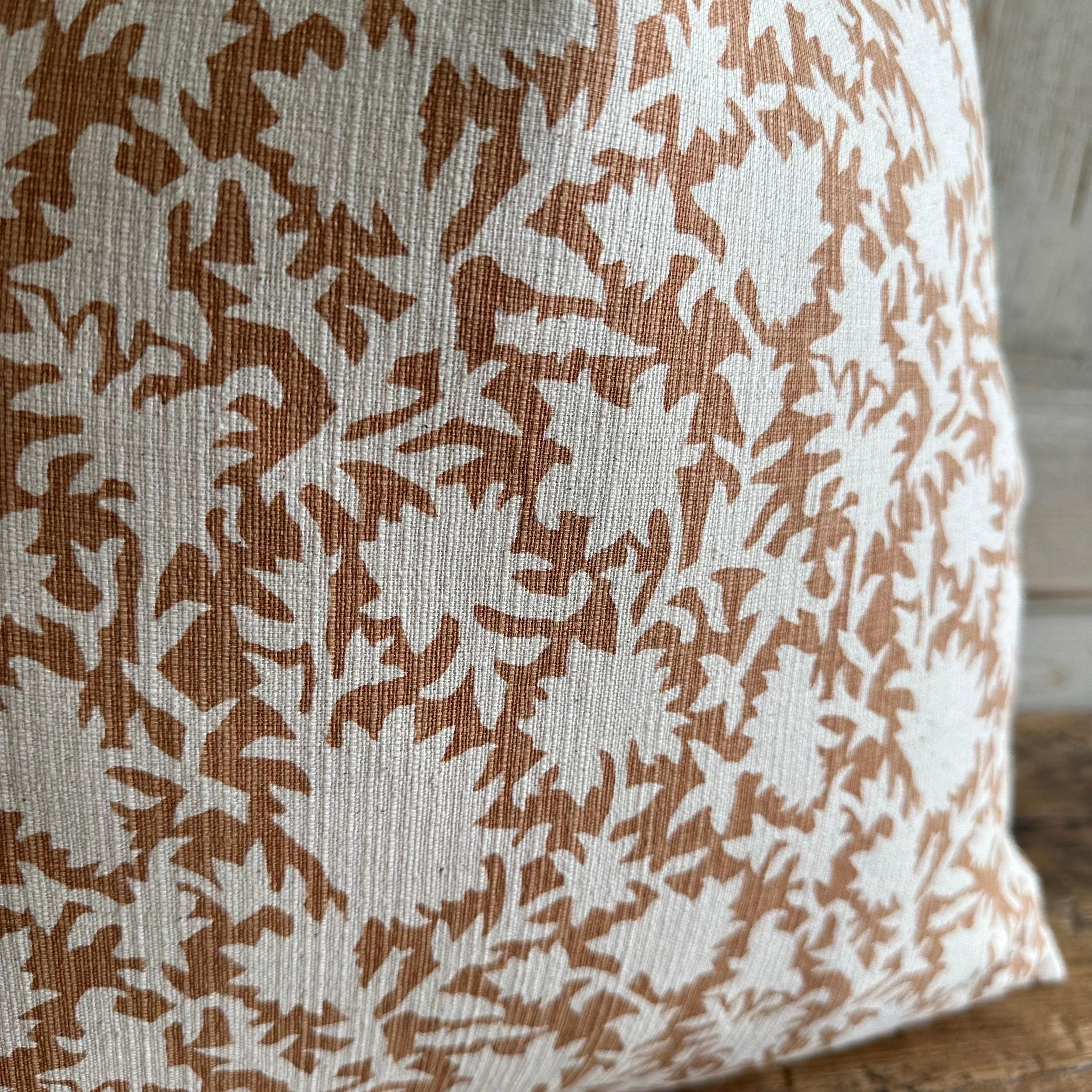 Custom Made Linen Block Printed Pillow with Down Insert In New Condition For Sale In Brea, CA