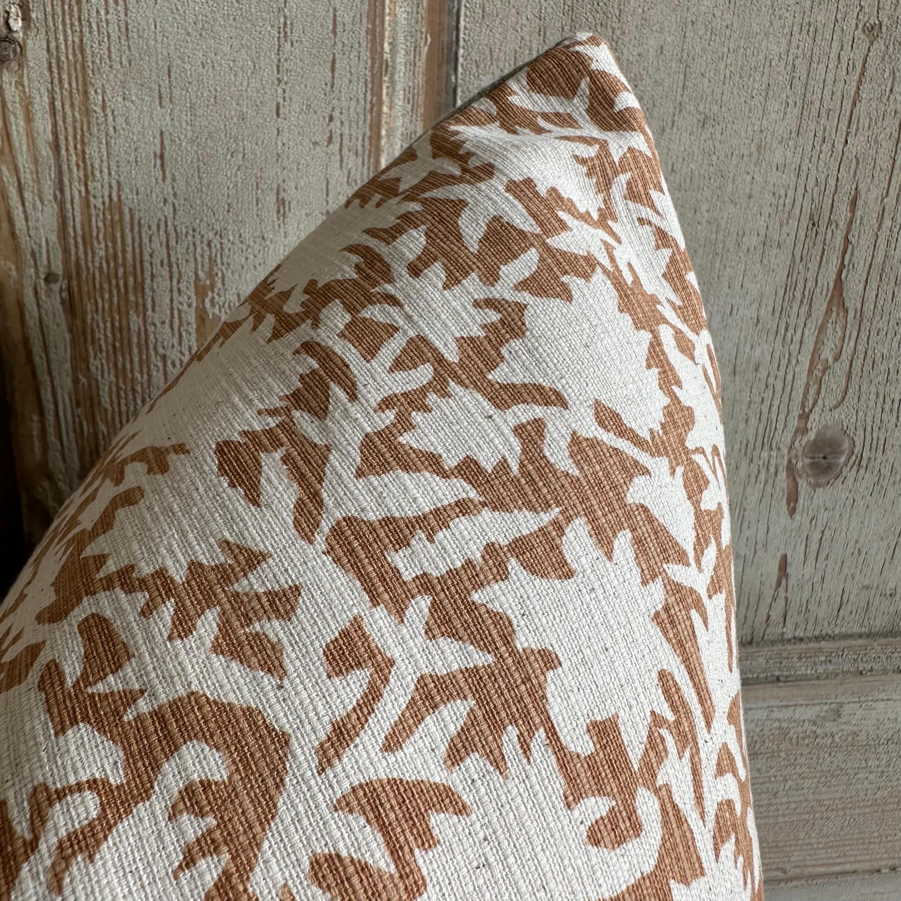 Custom Made Linen Block Printed Pillow with Down Insert For Sale 1