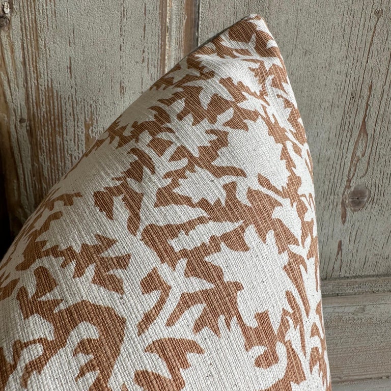 Custom Made Linen Block Printed Pillow with Down Insert For Sale at 1stDibs