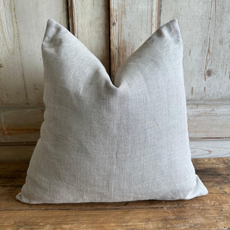 Custom Made Linen Block Printed Pillow with Down Insert For Sale at 1stDibs