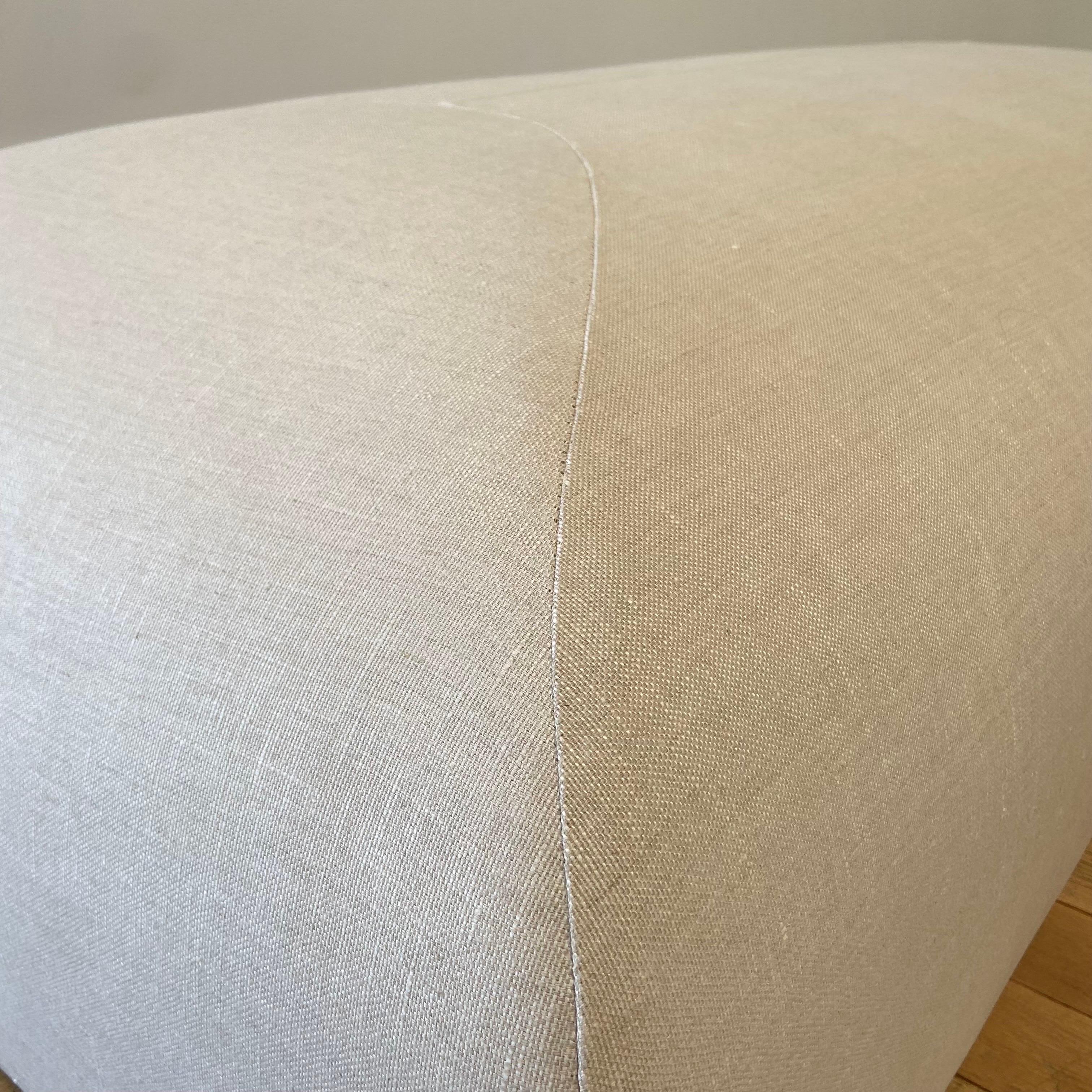Custom Made Linen Ottoman with Rounded Corners For Sale 8