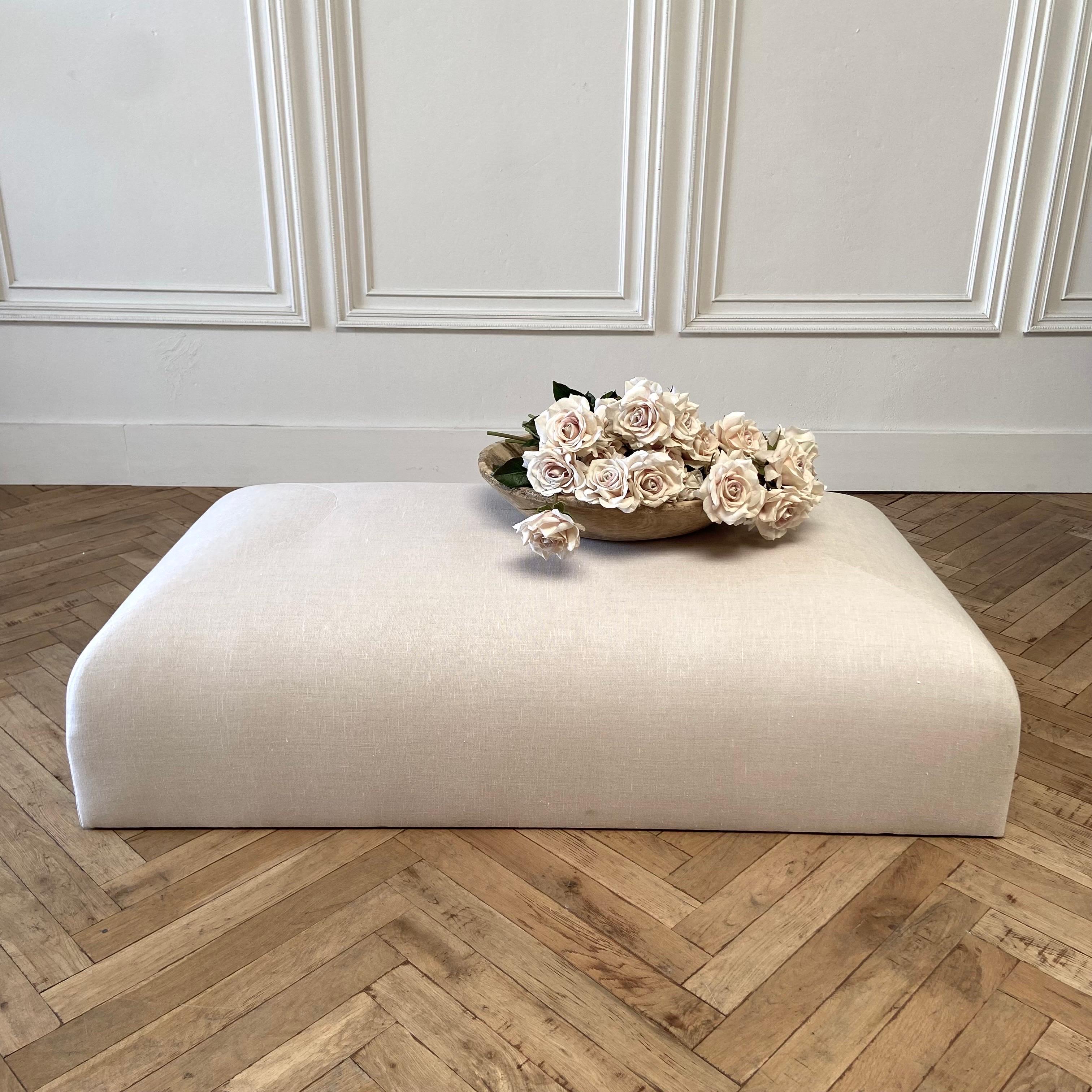 Custom Made Bean Ottoman in natural oatmeal linen.
Constructed with a 6