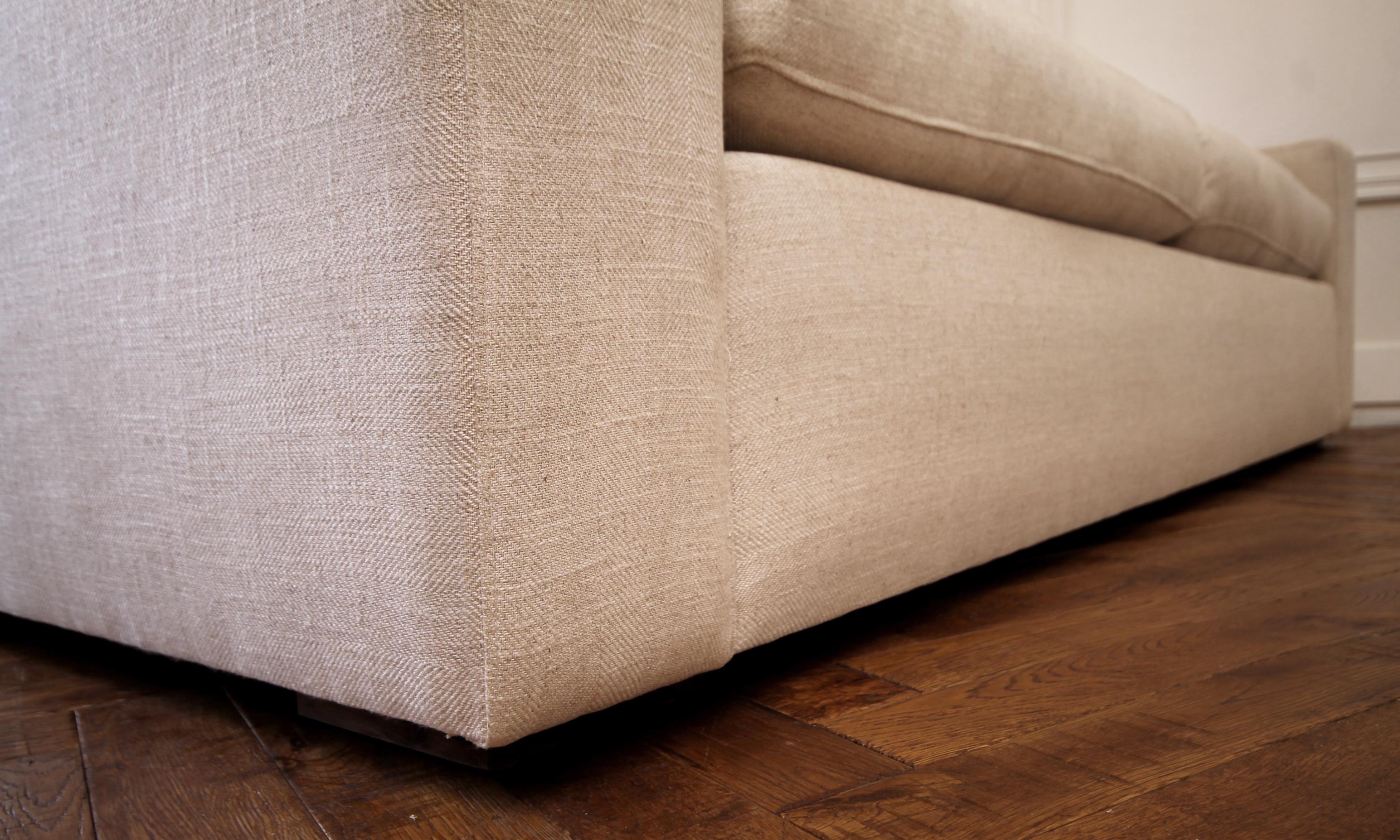 Custom Made Linen Upholstered Down Filled Sofa with Modern Square Arm 2