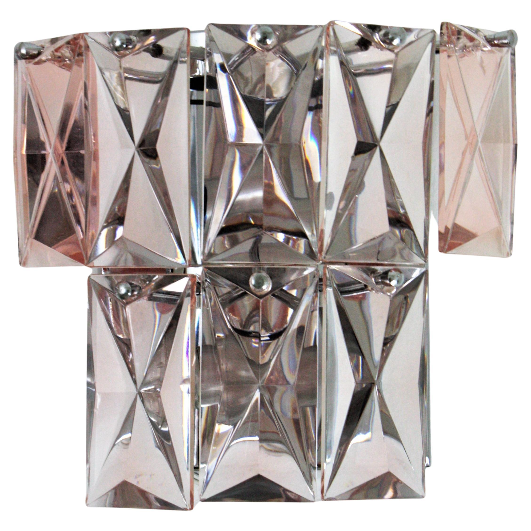 Polished Pair of Pink Crystal Wall Sconces, Baccarat Style For Sale