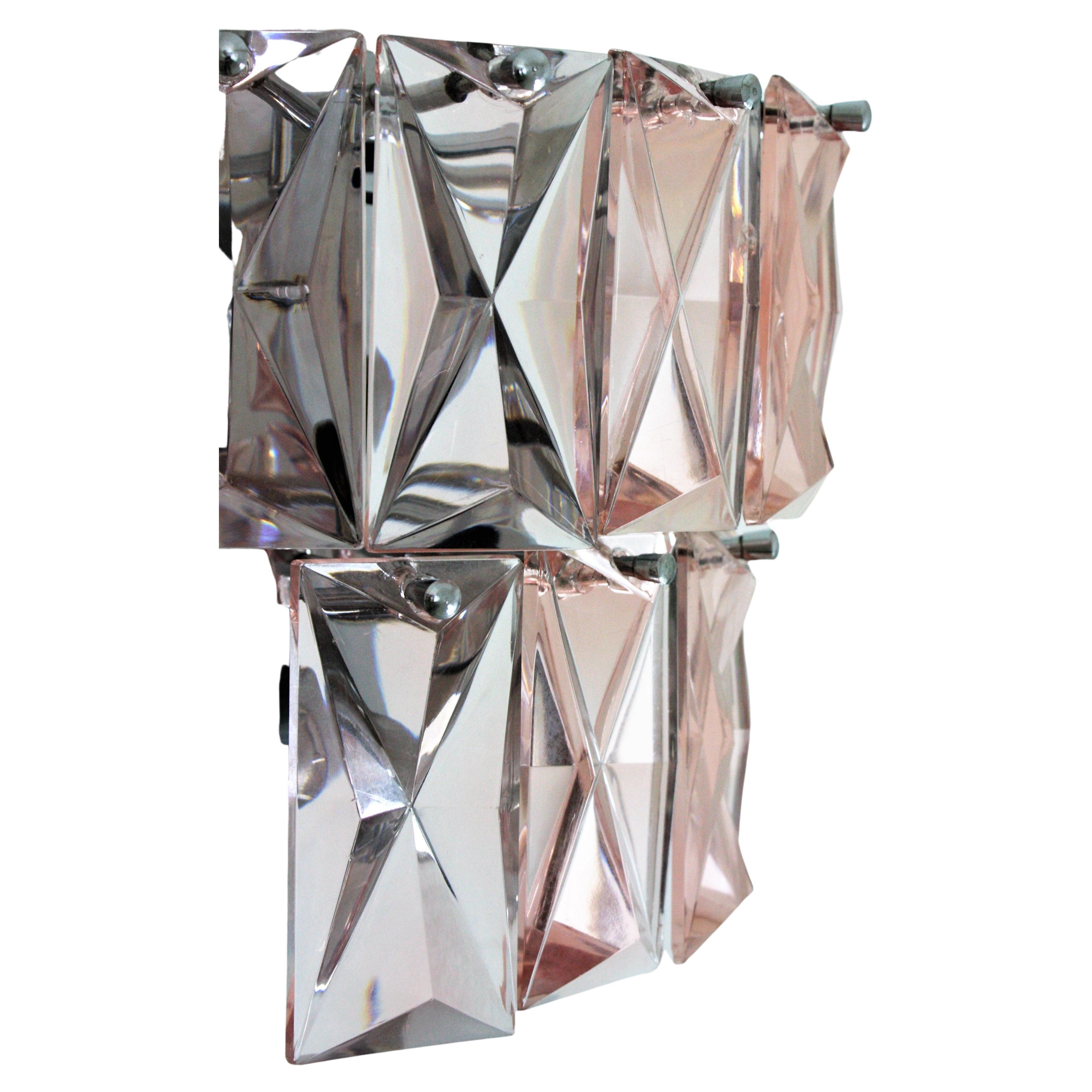 Pair of Pink Crystal Wall Sconces, Baccarat Style In Good Condition For Sale In Barcelona, ES