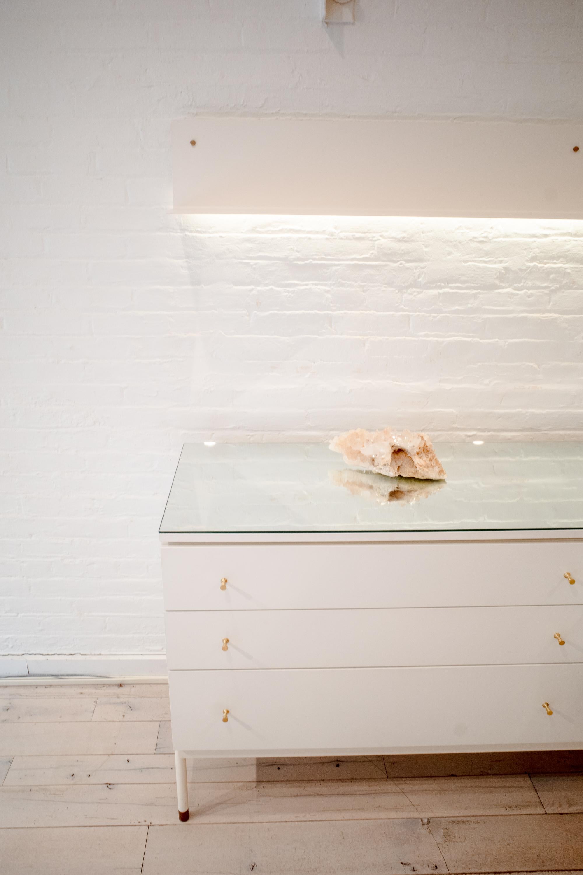 Contemporary Custom Made Long Credenza with Mirrored Tabletop For Sale